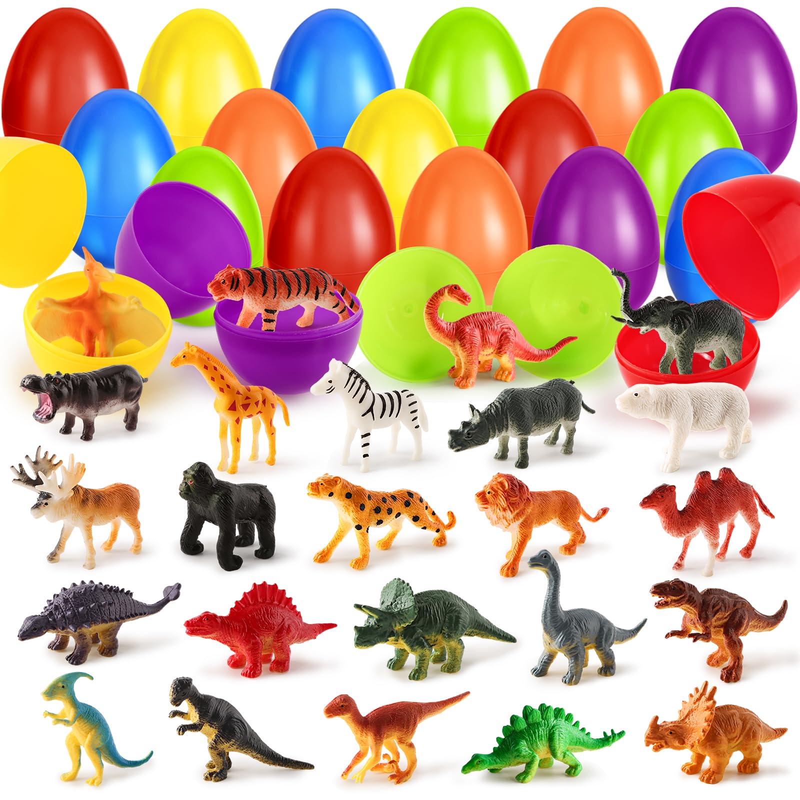 Huevos De Pascua Rellenos De Shemira Con Juguetes De Dinosaurios Y Animales, Paquete De 24 - Venta Internacional.