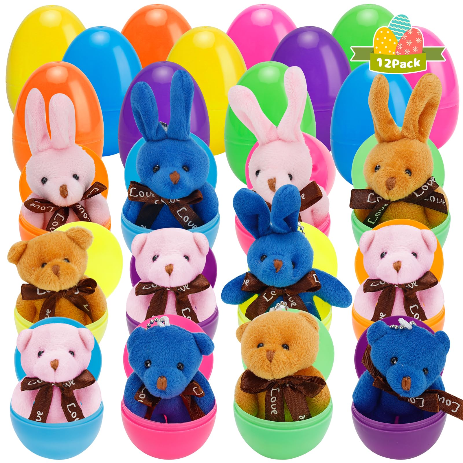 Huevos De Pascua Prerellenos Auuguu Con Juguetes De Peluche Con Forma De Oso Conejo, 12 Unidades - Venta Internacional.