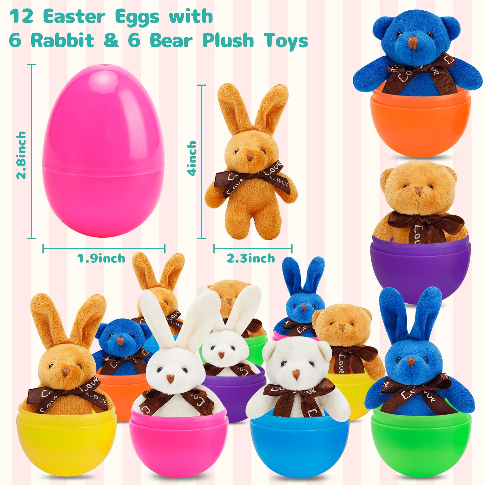 Foto 3 pulgar | Huevos De Pascua Prerellenos Auuguu Con Juguetes De Peluche Con Forma De Oso Conejo, 12 Unidades - Venta Internacional.