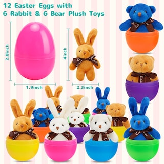 Foto 2 | Huevos De Pascua Prerellenos Auuguu Con Juguetes De Peluche Con Forma De Oso Conejo, 12 Unidades - Venta Internacional.