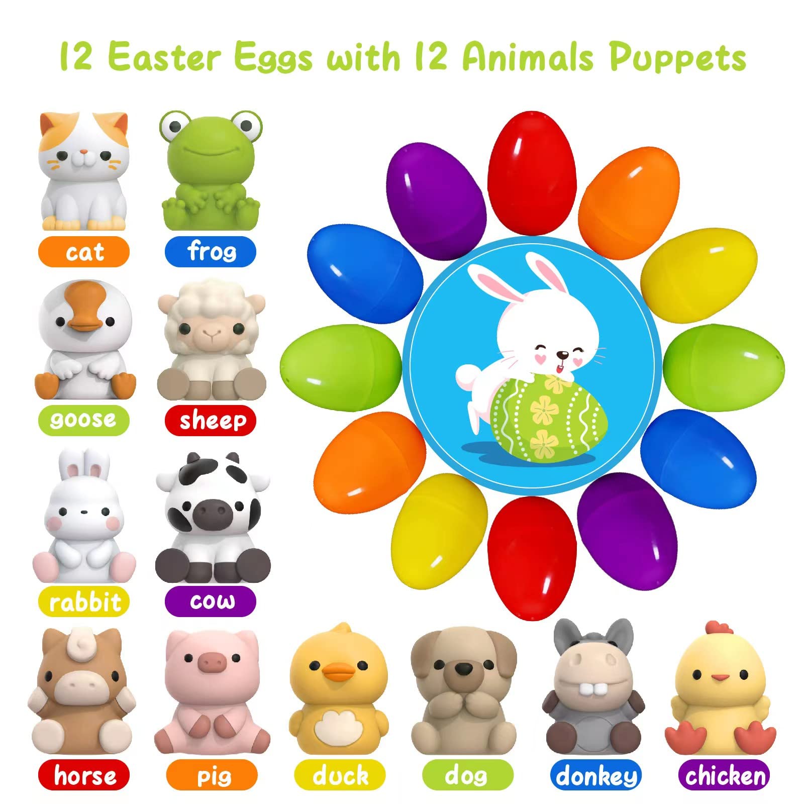 Foto 3 pulgar | Huevos De Pascua Letapapa Precargados Con Marionetas De Animales, 12 Unidades - Venta Internacional.