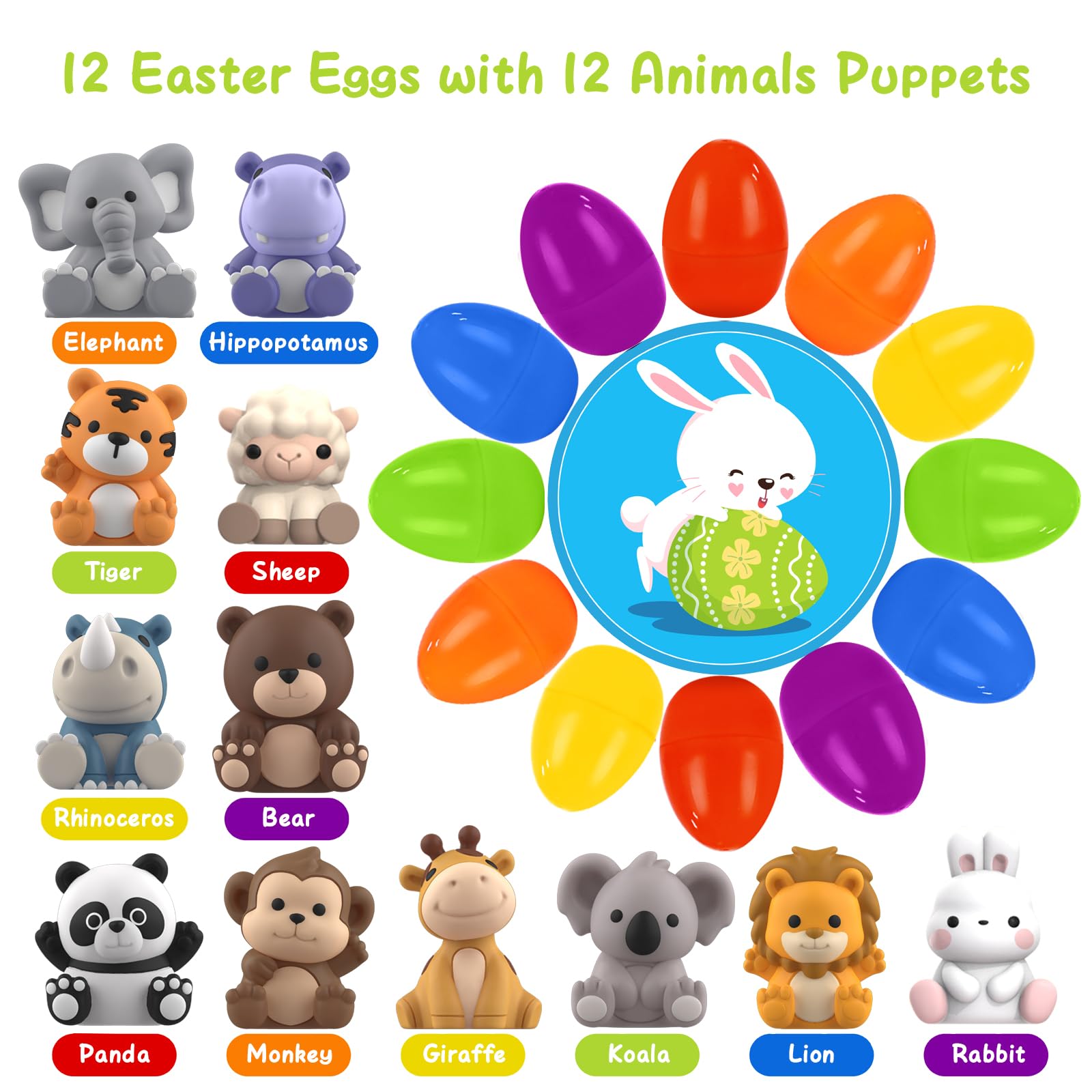 Foto 3 pulgar | Huevos De Pascua Rellenos De Letapapa Con Marionetas De Animales De Safari X12 - Venta Internacional.