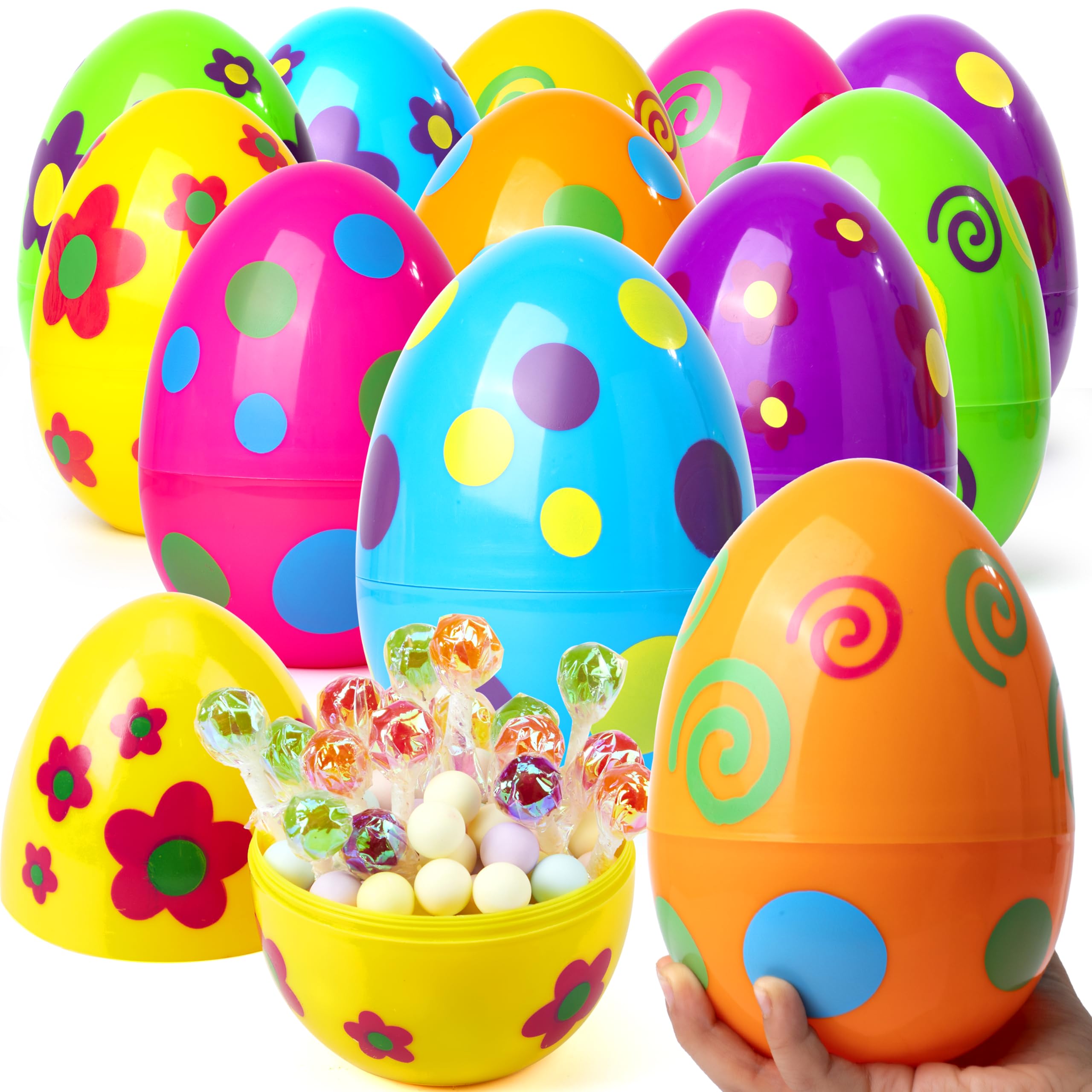 Huevos De Pascua Con Estampado Joyin De Plástico Gigante De 6 Pulgadas, 12 Unidades - Venta Internacional.