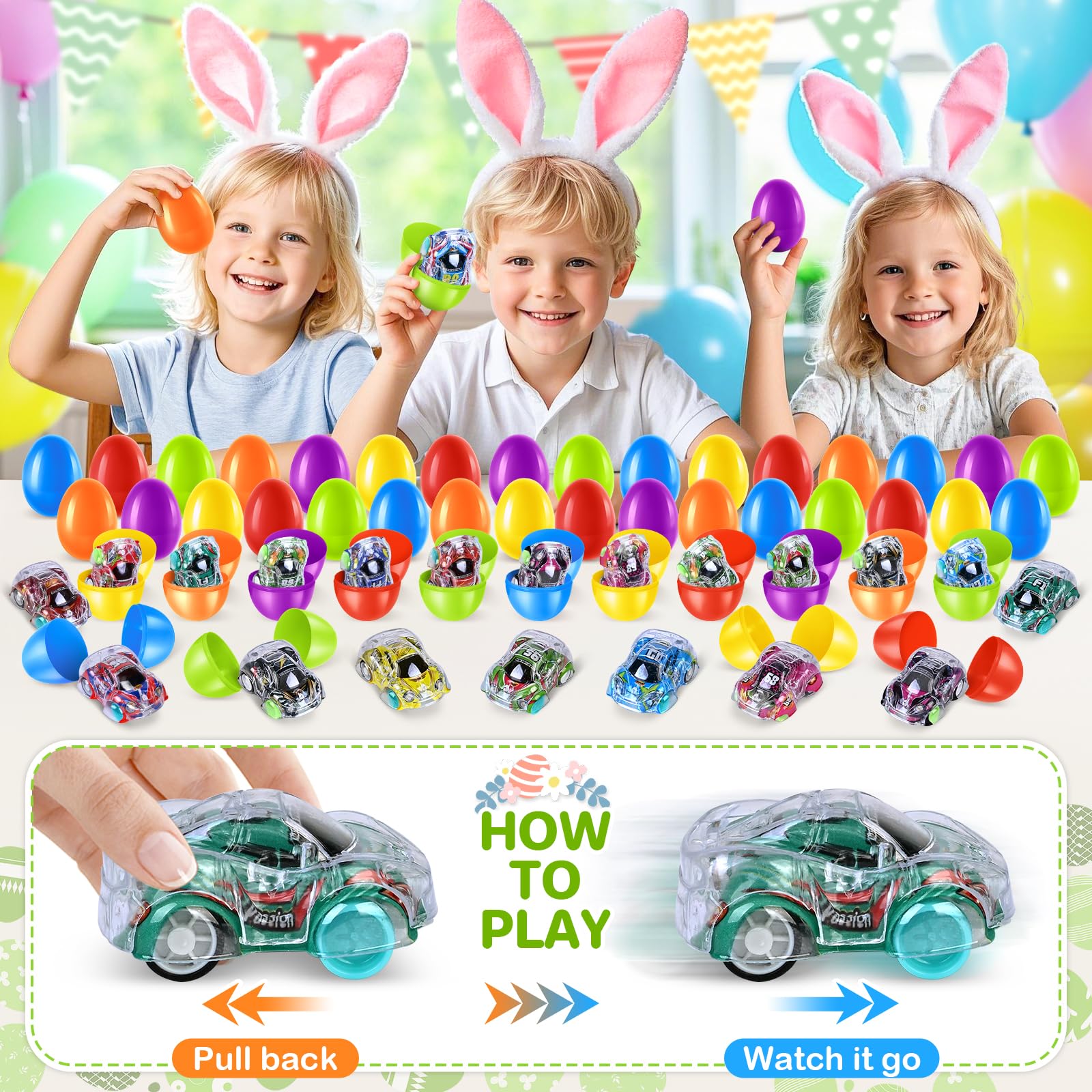 Foto 4 pulgar | Huevos De Pascua Con Minicoches Retráctiles, Paquete De 36 Para Niños - Venta Internacional.