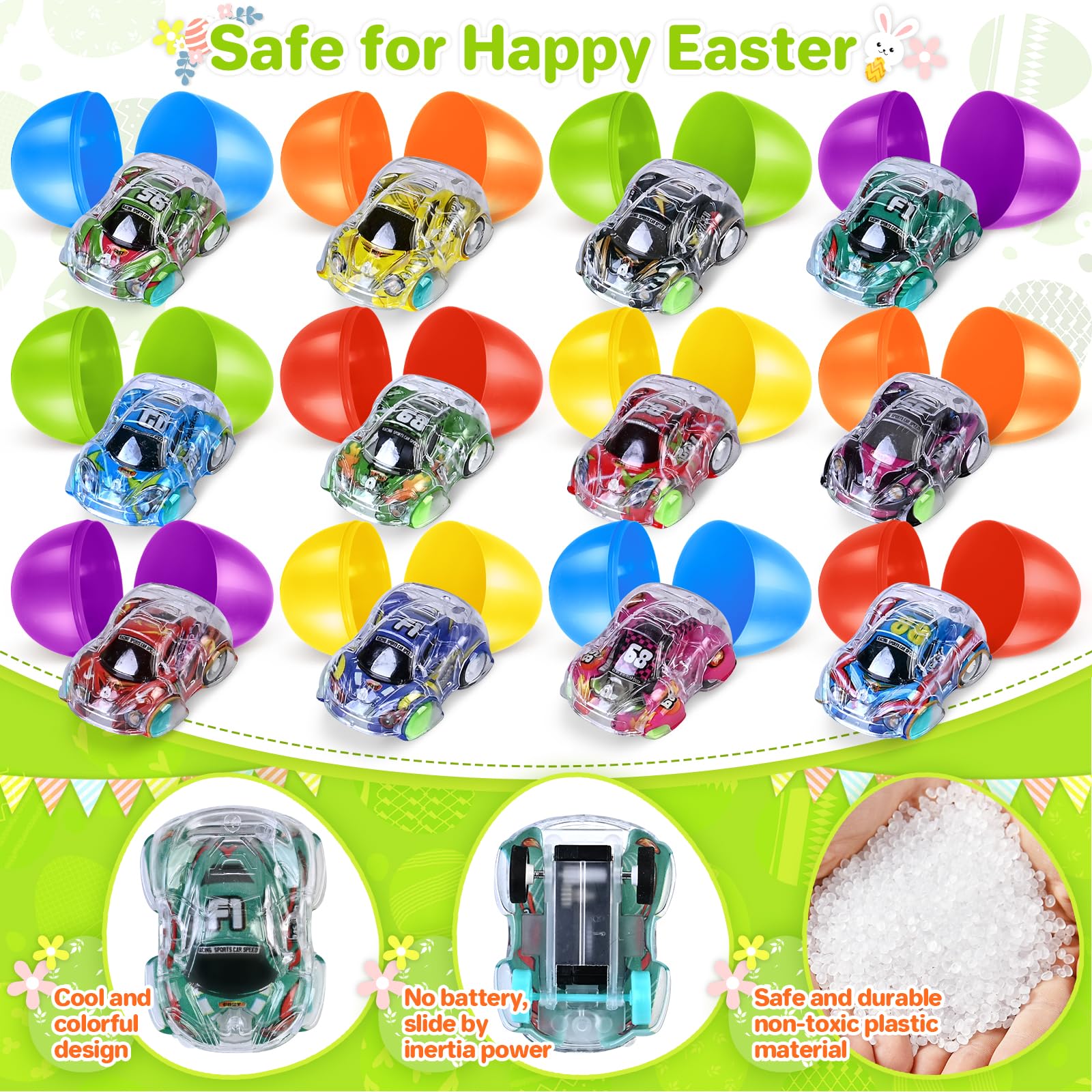 Foto 5 pulgar | Huevos De Pascua Con Minicoches Retráctiles, Paquete De 36 Para Niños - Venta Internacional.