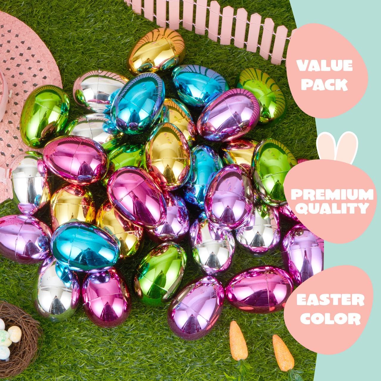 Foto 3 pulgar | Huevos De Pascua De Plástico Joyin, 48 Unidades, 8 Cm, Colores Metálicos - Venta Internacional.