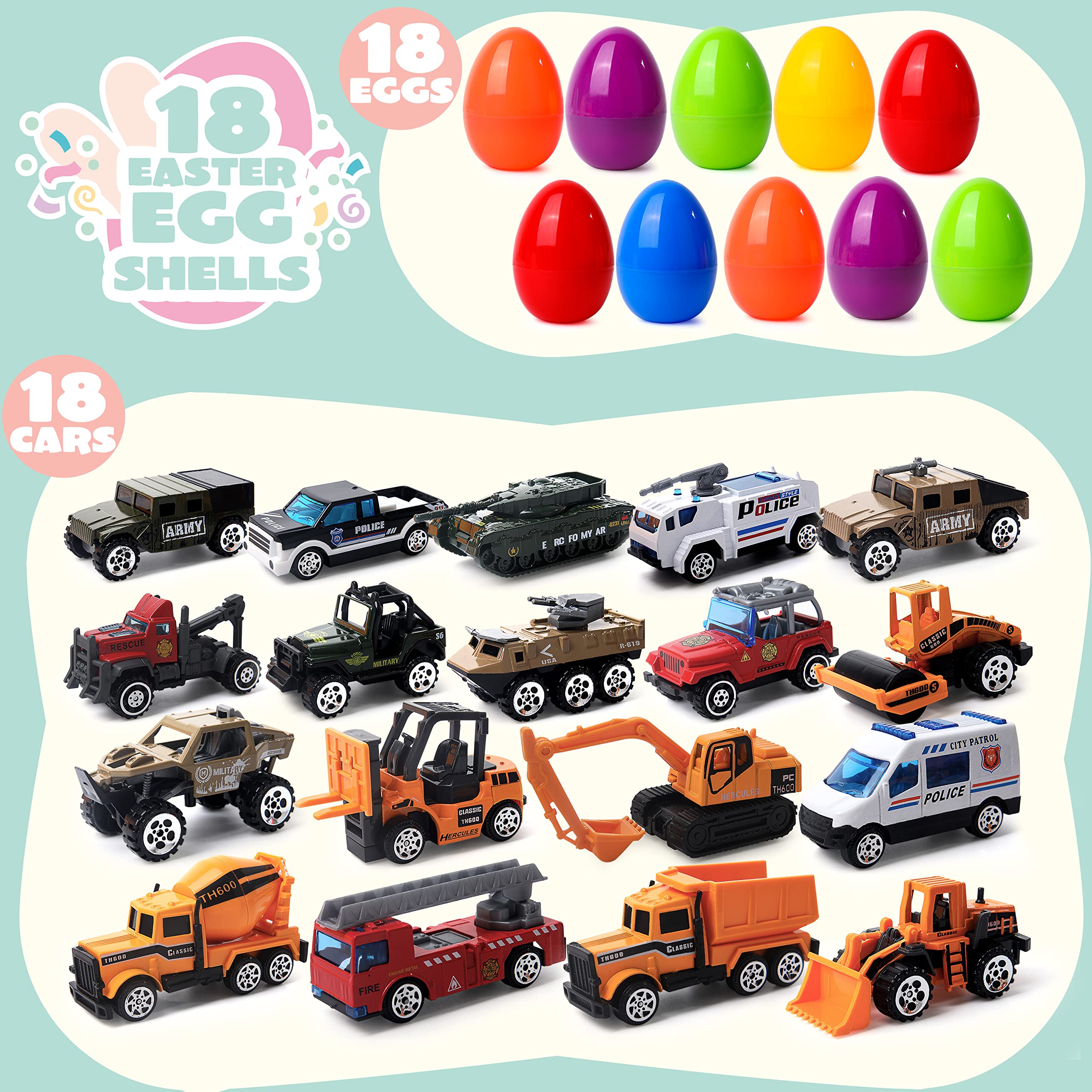 Foto 3 pulgar | Huevos De Pascua Gigantes Rellenos Con Vehículos Fundidos Joyin, 18 Unidades - Venta Internacional.