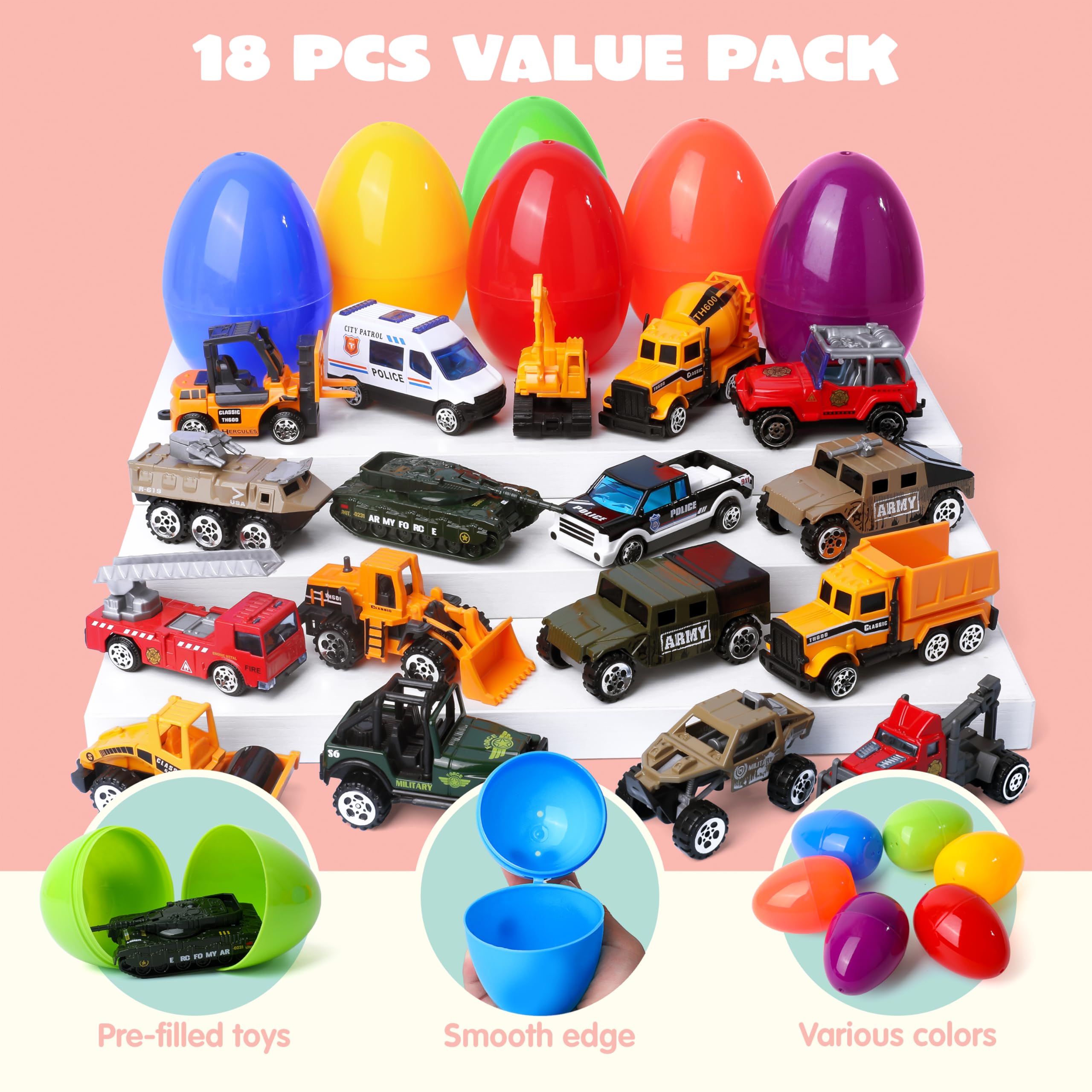 Foto 7 pulgar | Huevos De Pascua Gigantes Rellenos Con Vehículos Fundidos Joyin, 18 Unidades - Venta Internacional.