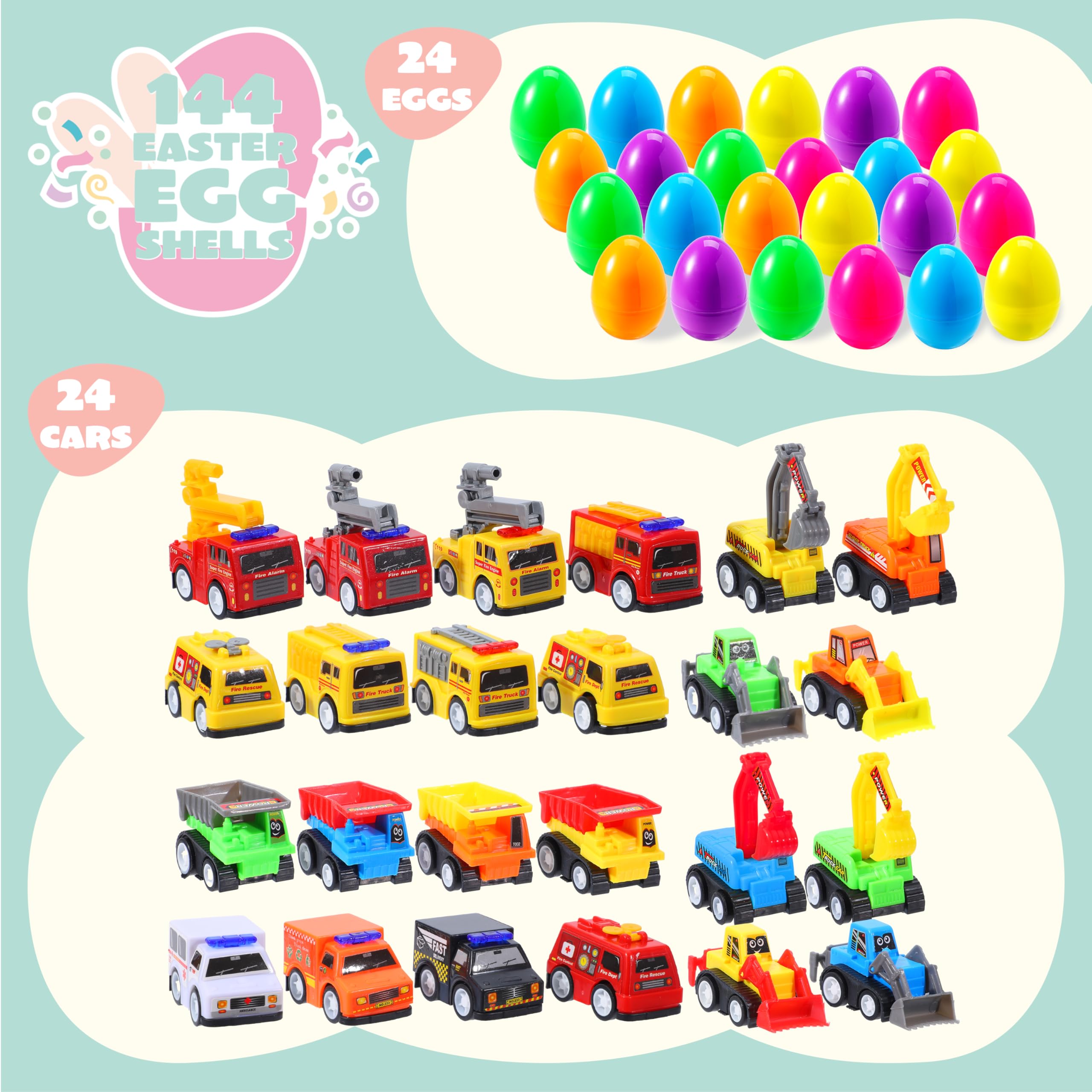 Foto 3 pulgar | Huevos De Pascua Rellenos Con Ruedas Retráctiles Para Coches De Construcción, 24 Unidades Joyin - Venta Internacional.