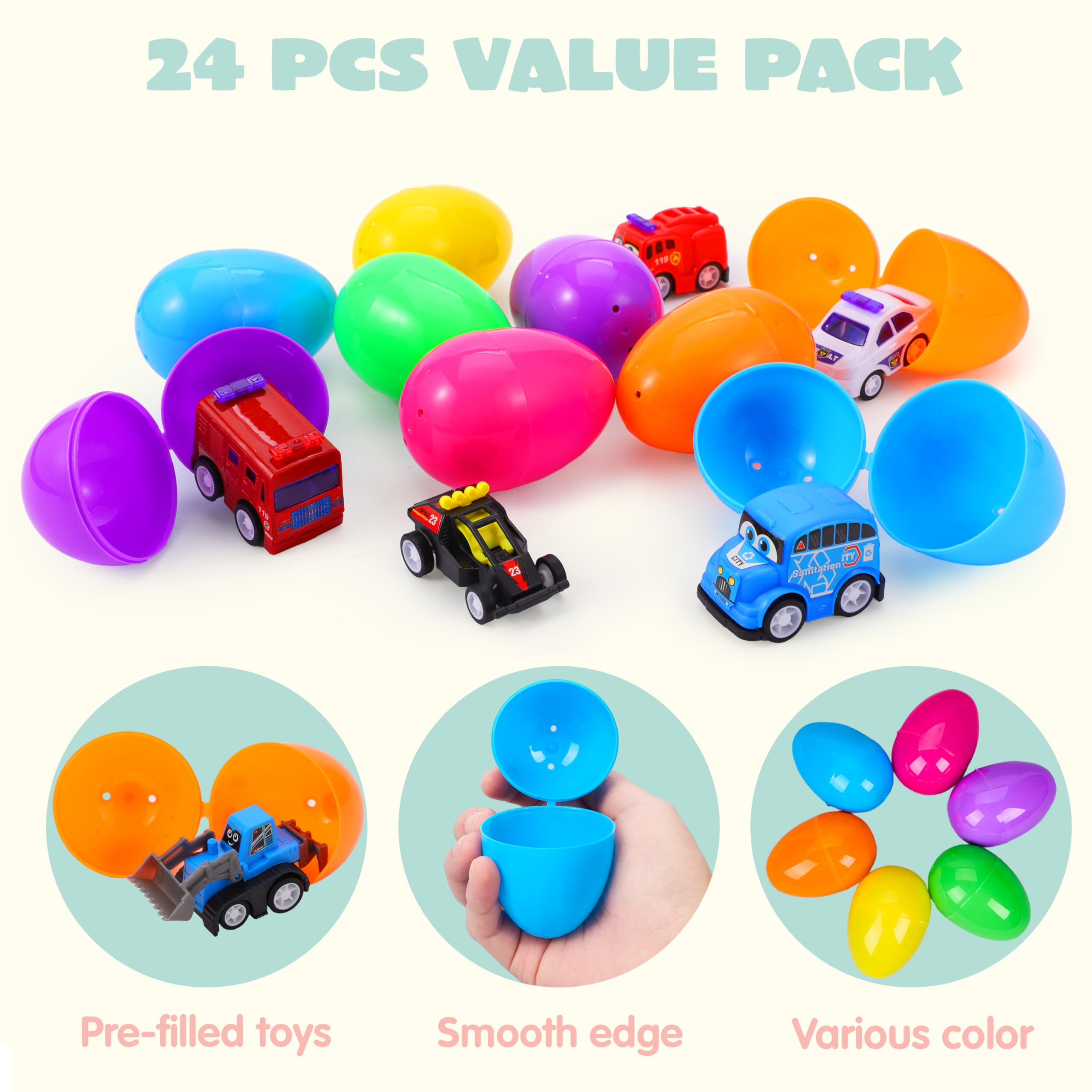 Foto 7 pulgar | Huevos De Pascua Rellenos Con Ruedas Retráctiles Para Coches De Construcción, 24 Unidades Joyin - Venta Internacional.