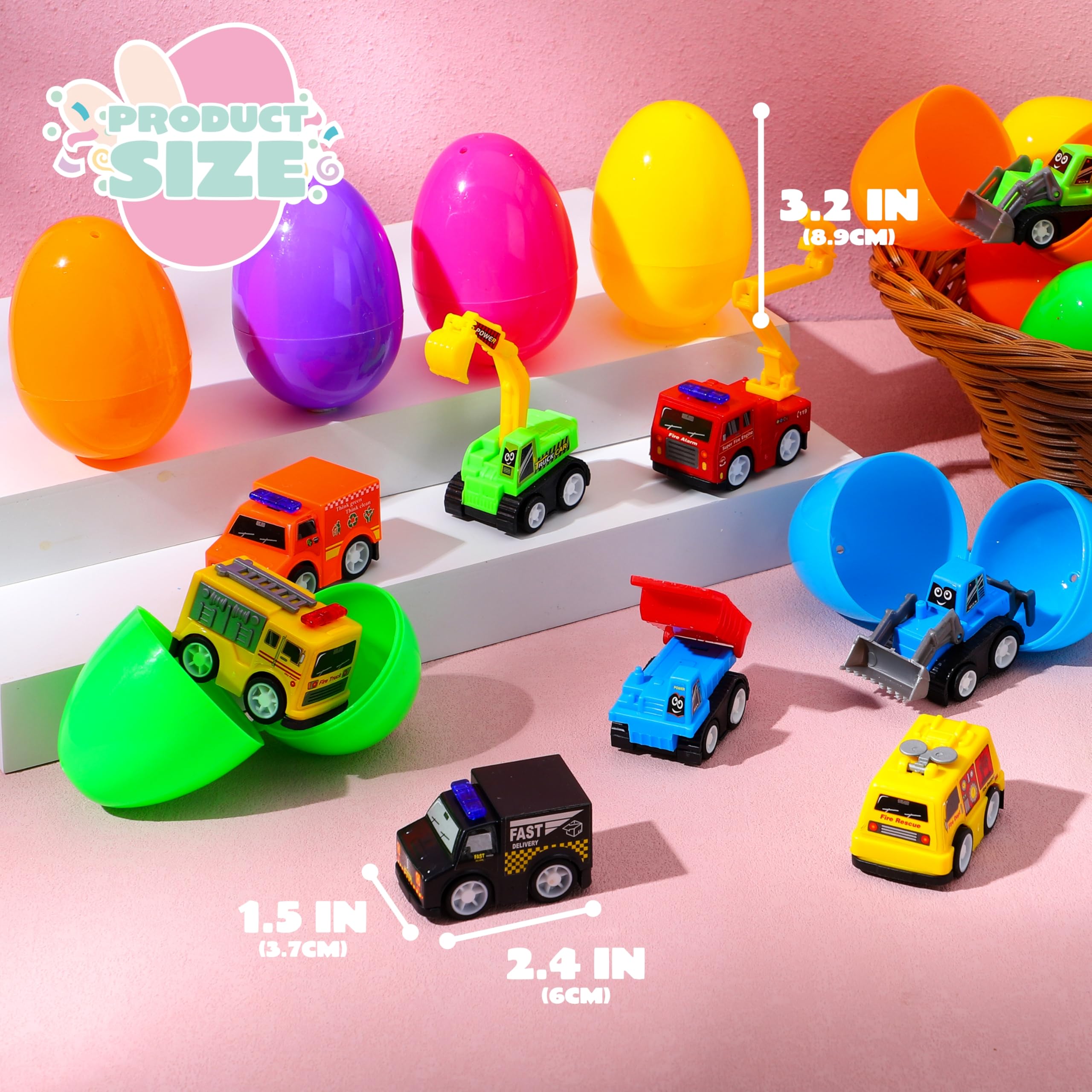 Foto 7 | Huevos De Pascua Rellenos Con Ruedas Retráctiles Para Coches De Construcción, 24 Unidades Joyin - Venta Internacional.