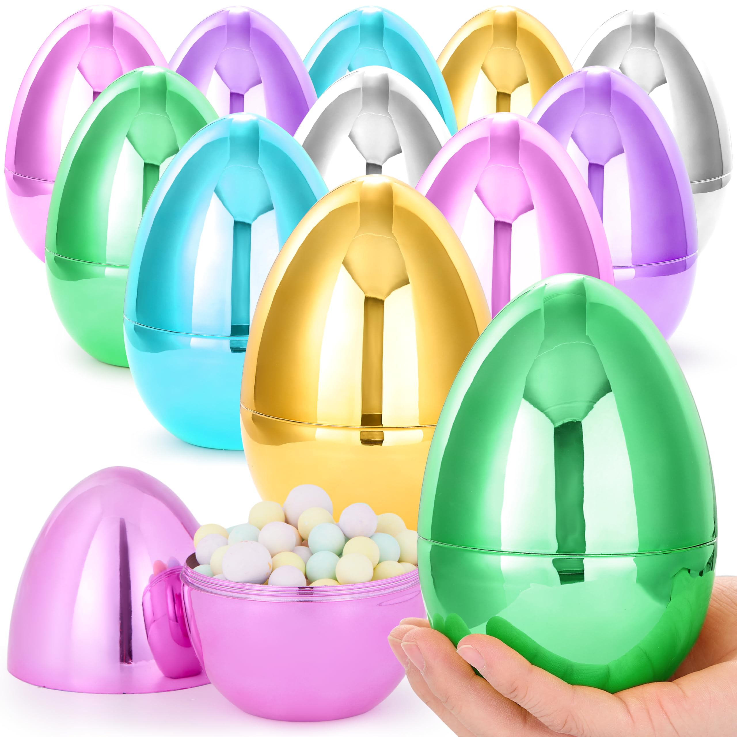 Foto 1 | Huevos De Pascua Joyin Metálicos De 6 Pulgadas, 12 Unidades, Plástico Rellenable - Venta Internacional.