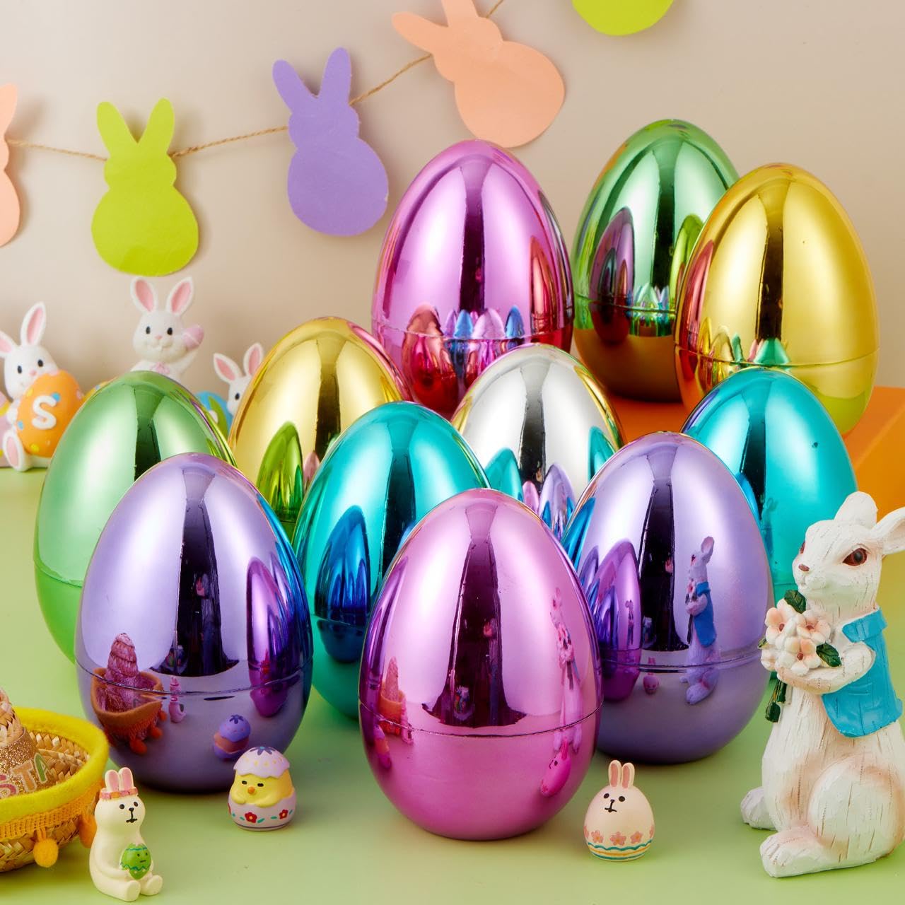 Foto 7 | Huevos De Pascua Joyin Metálicos De 6 Pulgadas, 12 Unidades, Plástico Rellenable - Venta Internacional.