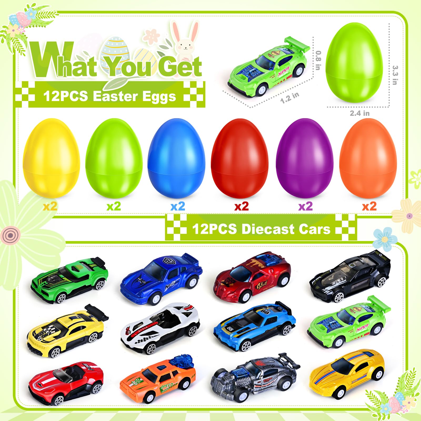 Foto 3 pulgar | Huevos De Pascua Shemira Precargados Con Coches De Carreras Fundidos A Presión X12 - Venta Internacional.
