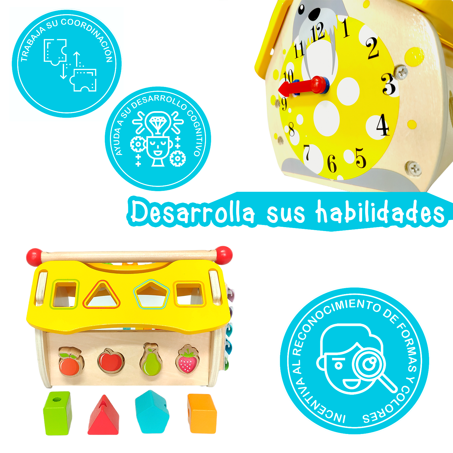 Foto 3 pulgar | Casita De Madera Multijuego Yuff! Montessori Juguete De Madera