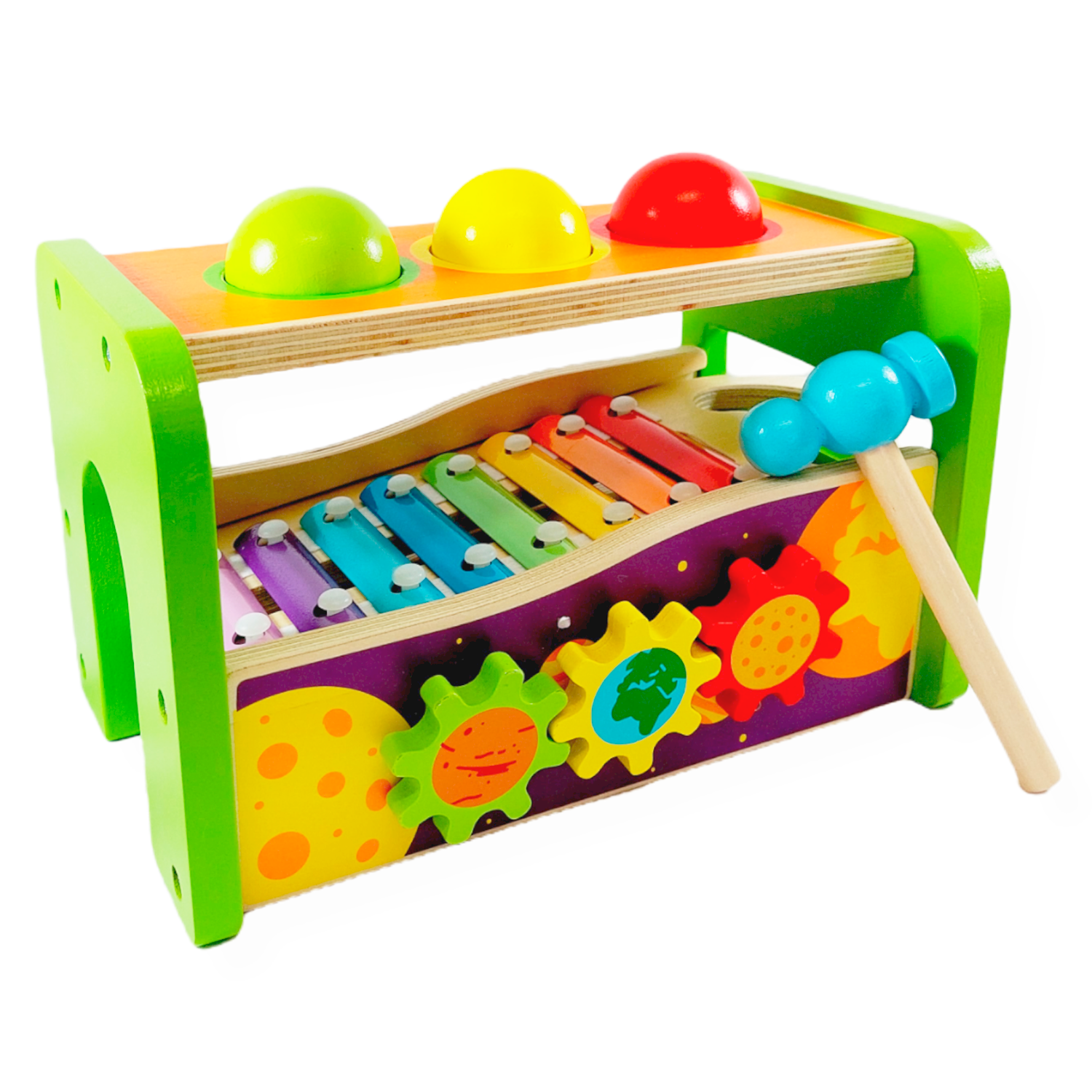 Banco de Golpeo Multijuego Yuff! Montessori Multicolor de Madera