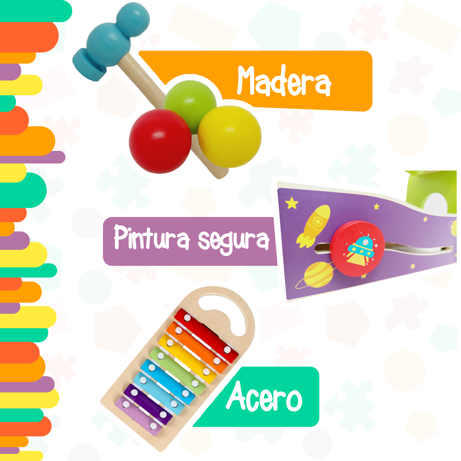 Foto 7 | Banco de Golpeo Multijuego Yuff! Montessori Multicolor de Madera