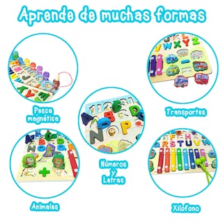 Foto 2 | Tablero Musical Yuff! Montessori con Xilófono Letras Números y Figuras Juguete de Madera