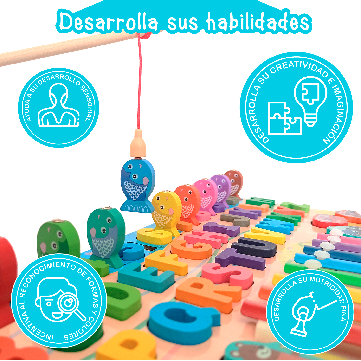 Foto 4 pulgar | Tablero Musical Yuff! Montessori con Xilófono Letras Números y Figuras Juguete de Madera