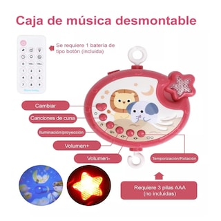 Foto 2 | Móvil Para Cuna Musical Sonajero Giratoria Con Proyector Luz Rojo