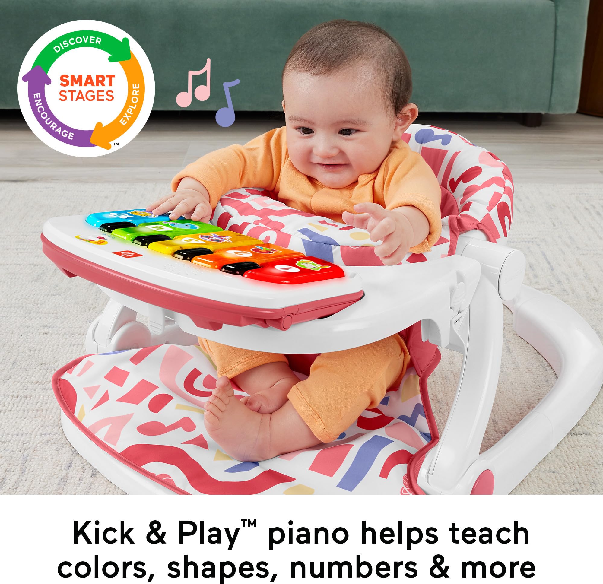 Foto 4 pulgar | Silla Portátil Para Bebé Fisher-price Kick & Play Con Piano Rosa - Venta Internacional.