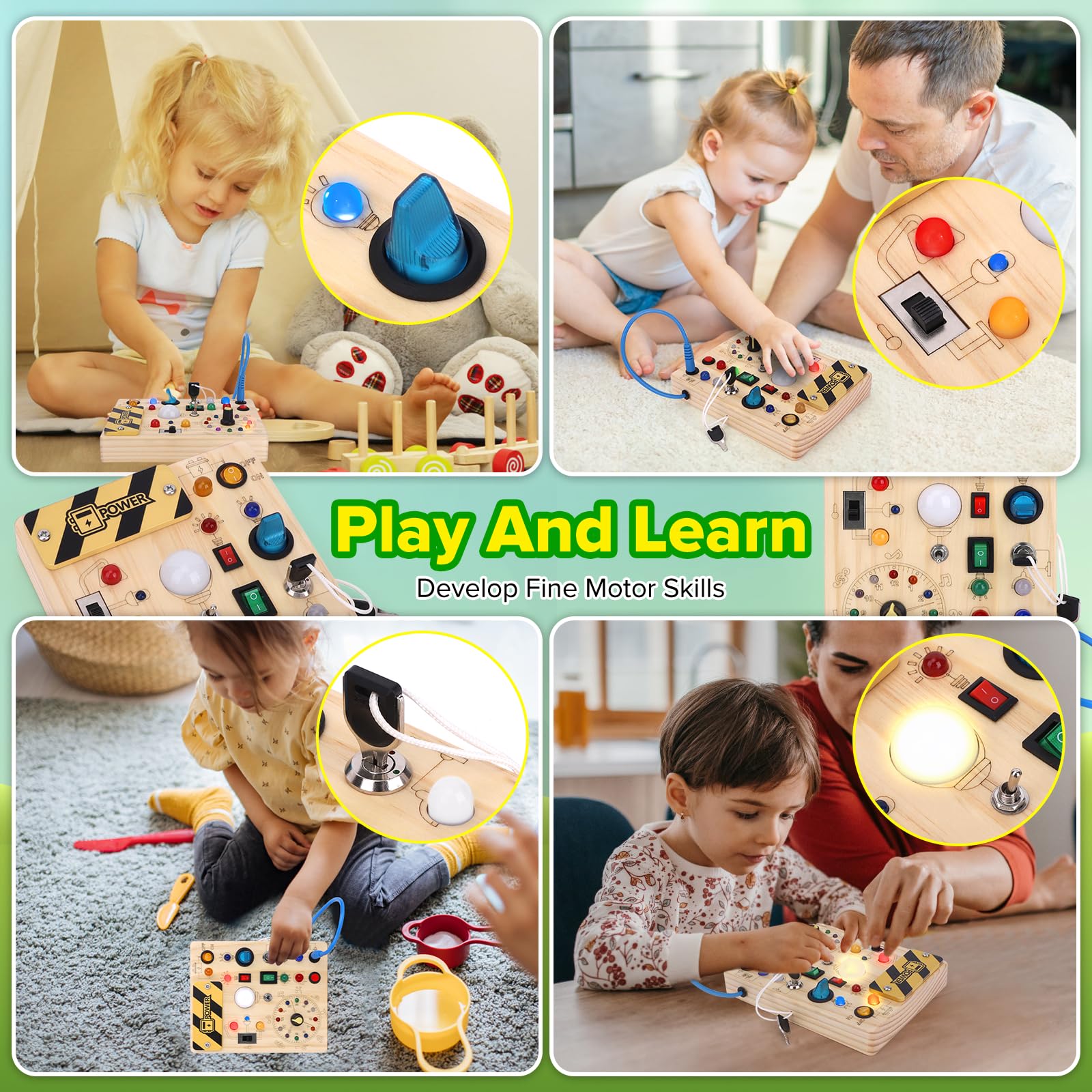 Foto 4 pulgar | Montessori Busy Board Wakeinsa Para Niños De 1 A 3 Años Con Luces - Venta Internacional.