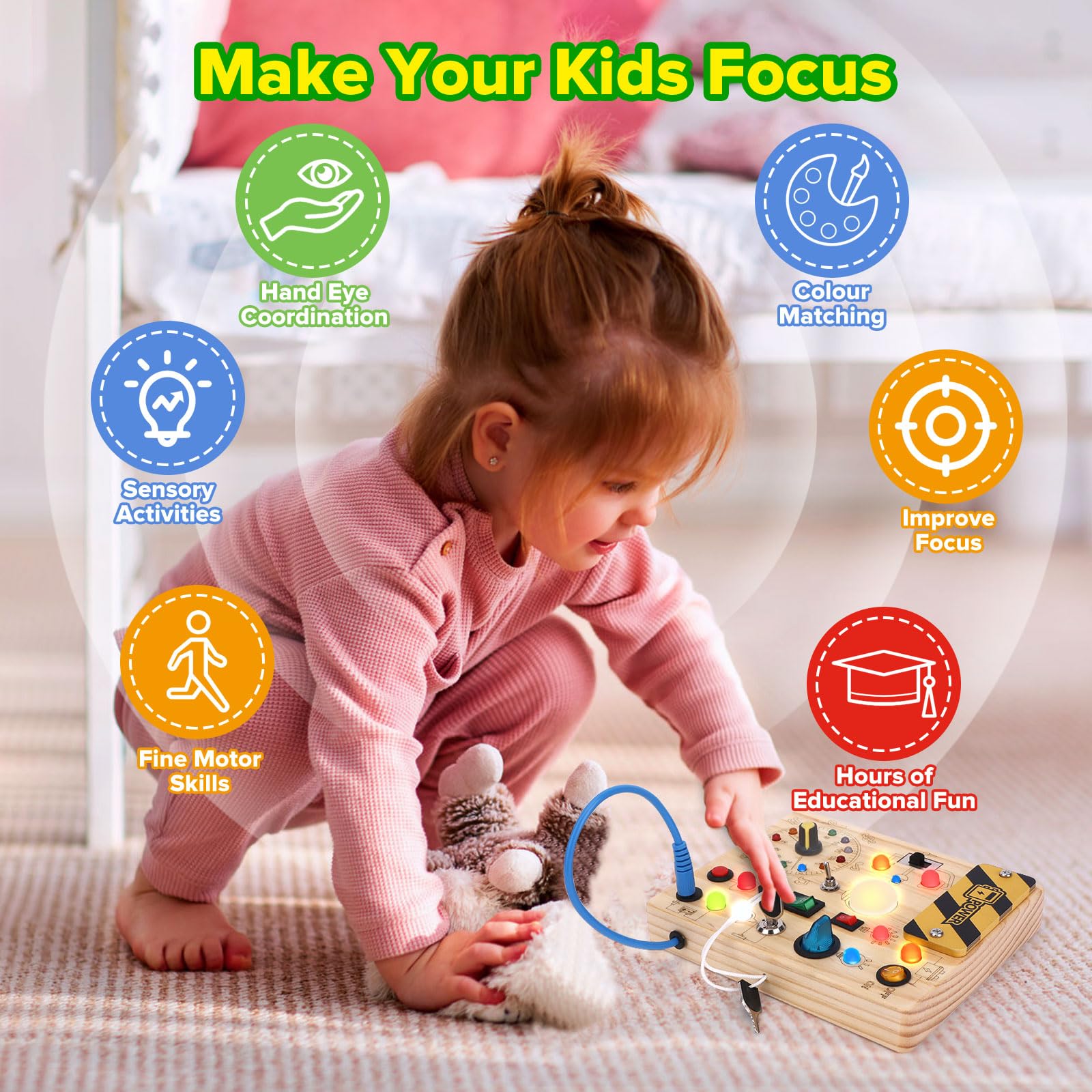 Foto 6 pulgar | Montessori Busy Board Wakeinsa Para Niños De 1 A 3 Años Con Luces - Venta Internacional.