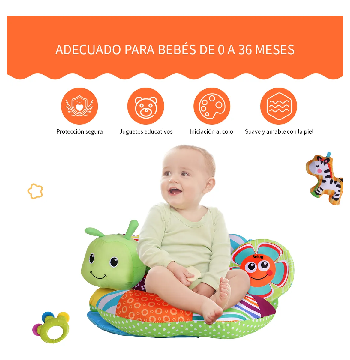 Foto 4 pulgar | Silla Bebé Gimnasio Centro Actividades Asiento Didáctico Oruga Naranja