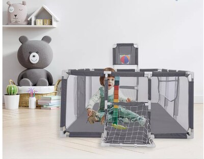 Foto 2 | Corralito Para Bebe Con Accesorios Para Juegos 3 En 1 Color Gris Oscuro Diseño De La Tela Liso
