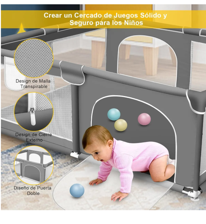 Foto 3 pulgar | Corral Plegable y Gimnasio Para  Bebe corralito Hermosa Vida Dk-122h 180cm 120cm Color Gris