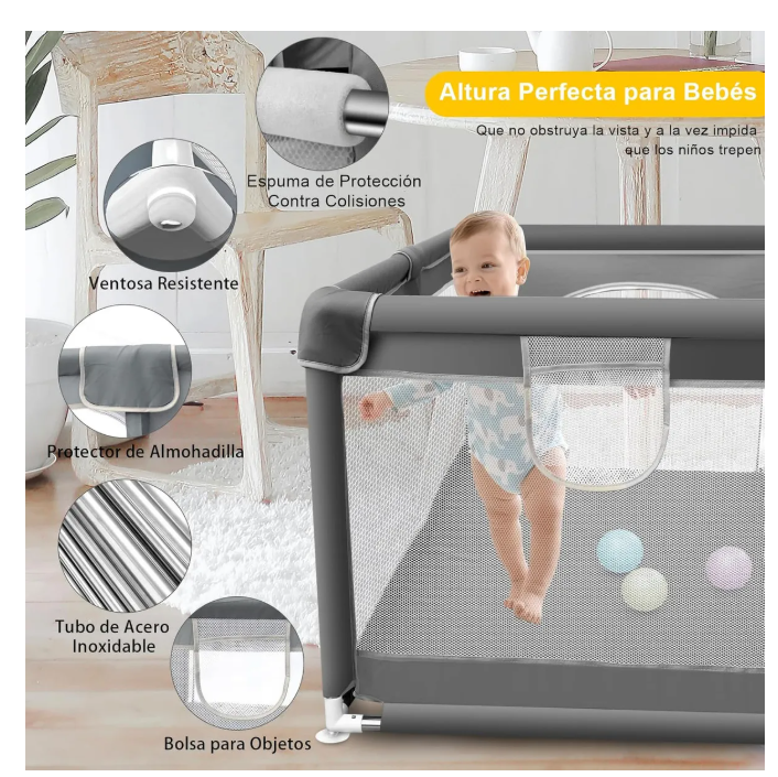 Foto 5 | Corral Plegable y Gimnasio Para  Bebe corralito Hermosa Vida Dk-122h 180cm 120cm Color Gris