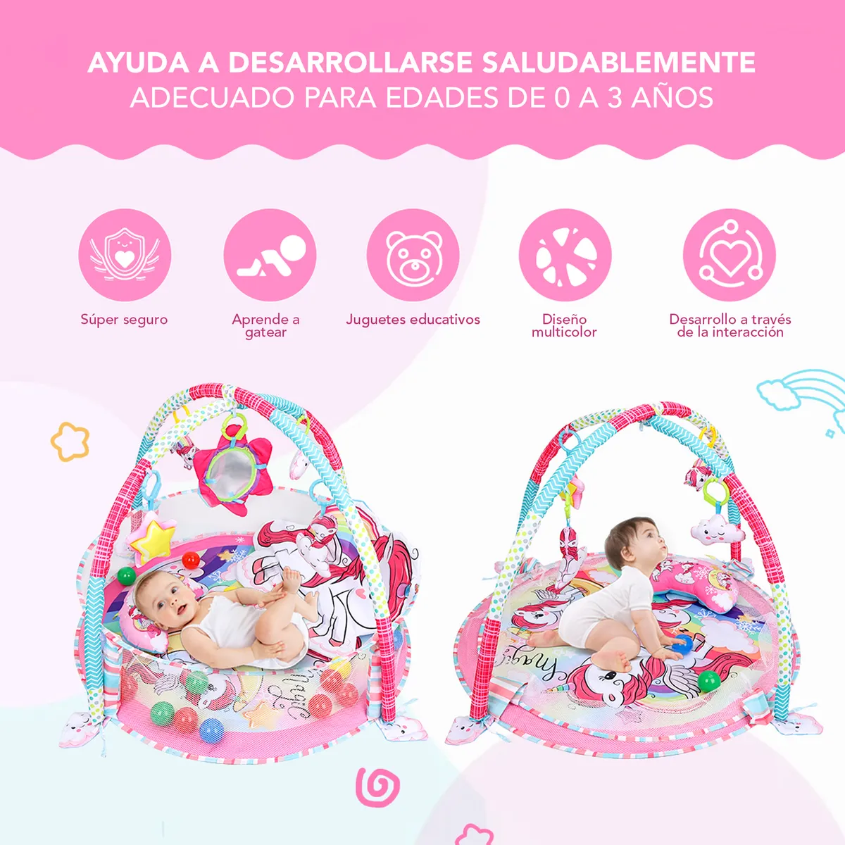 Foto 4 pulgar | Gimnasio Belug  Bebé Interactivo Tapete Didáctico Unicornio Rosa