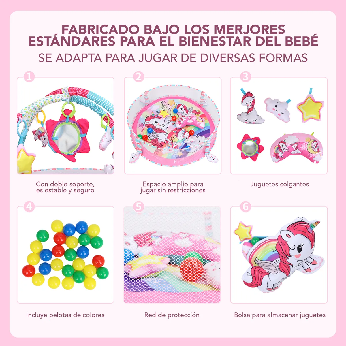 Foto 5 pulgar | Gimnasio Belug  Bebé Interactivo Tapete Didáctico Unicornio Rosa