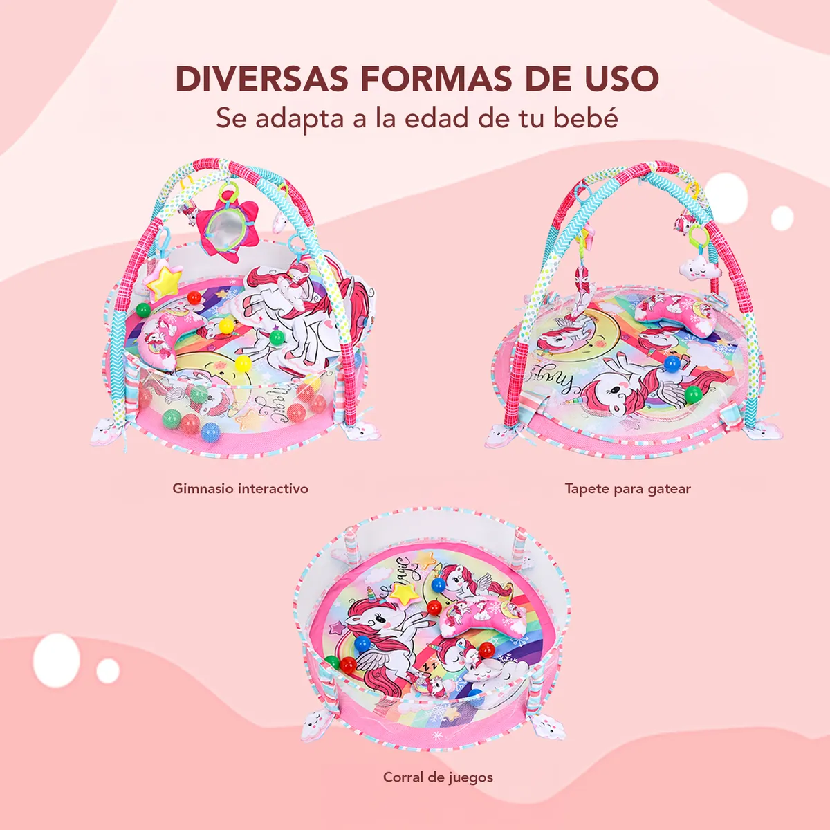 Foto 6 pulgar | Gimnasio Belug  Bebé Interactivo Tapete Didáctico Unicornio Rosa