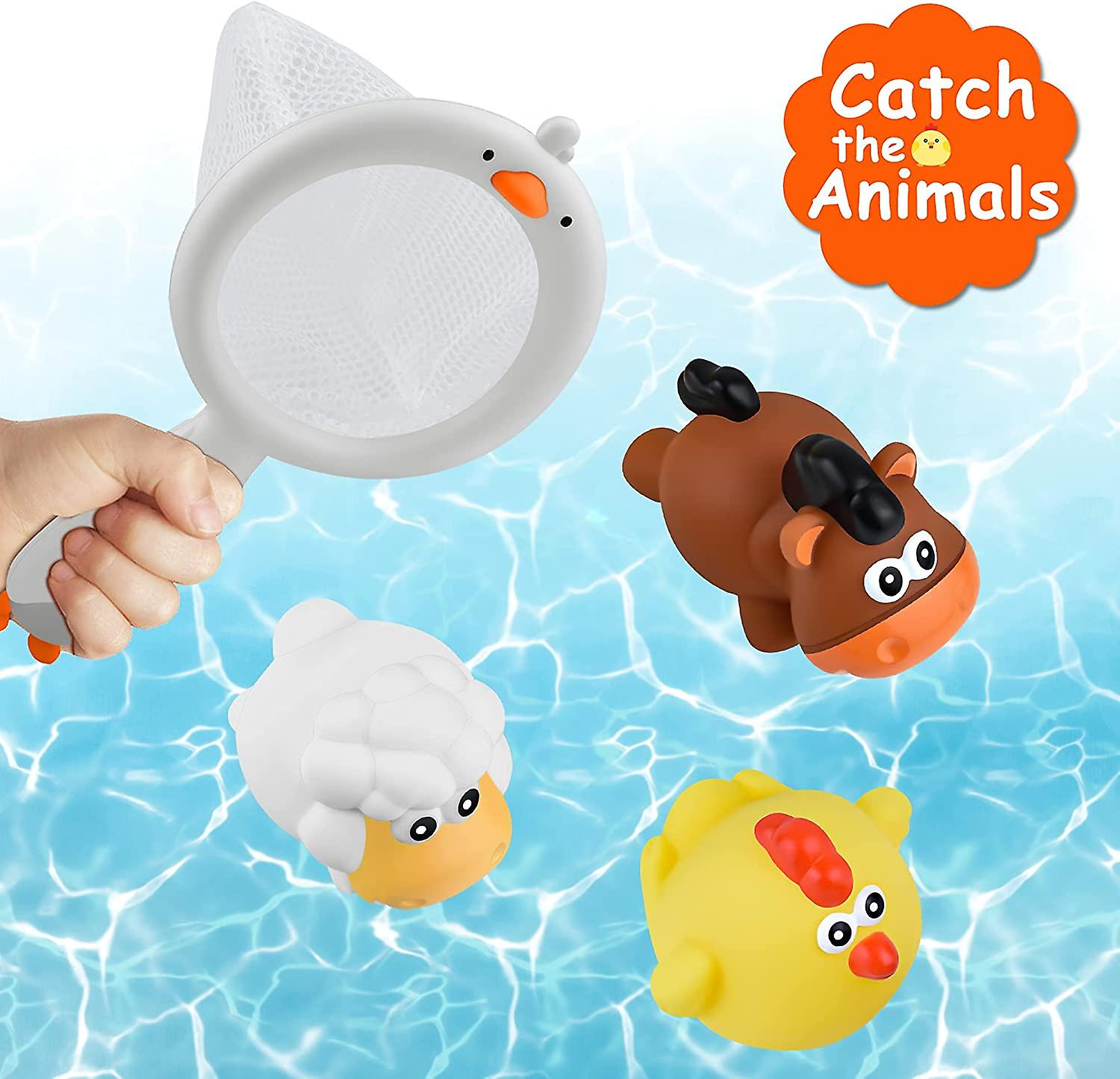 Foto 4 pulgar | Venta Internacional - Juguetes De Baño Para Bebés, Animales De Granja Flotantes Con Red De Pesca