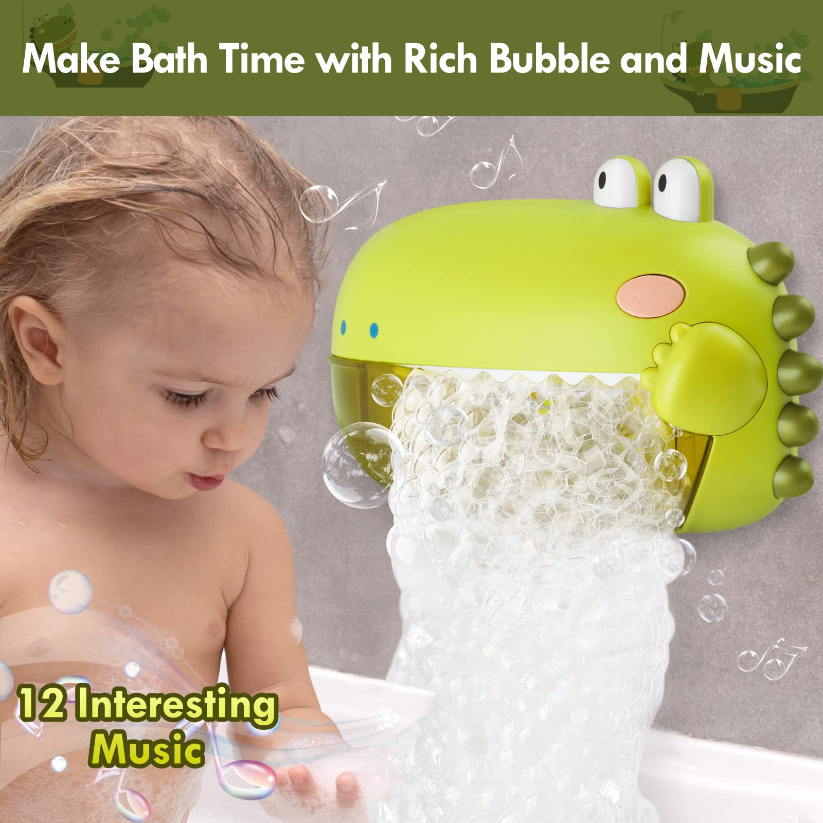 Foto 6 pulgar | Venta Internacional - Máquina De Burbujas De Baño Para Bebés Lehoo Castle Dinosaur Con 12 Canciones