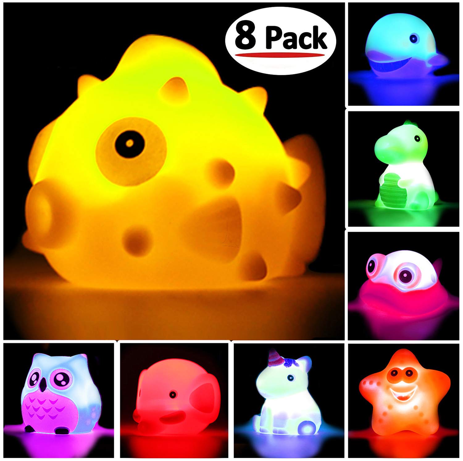 Foto 4 pulgar | Venta Internacional - Juguetes De Baño Jasnkkont Iluminan Animales De Goma Flotantes, 8 Unidades