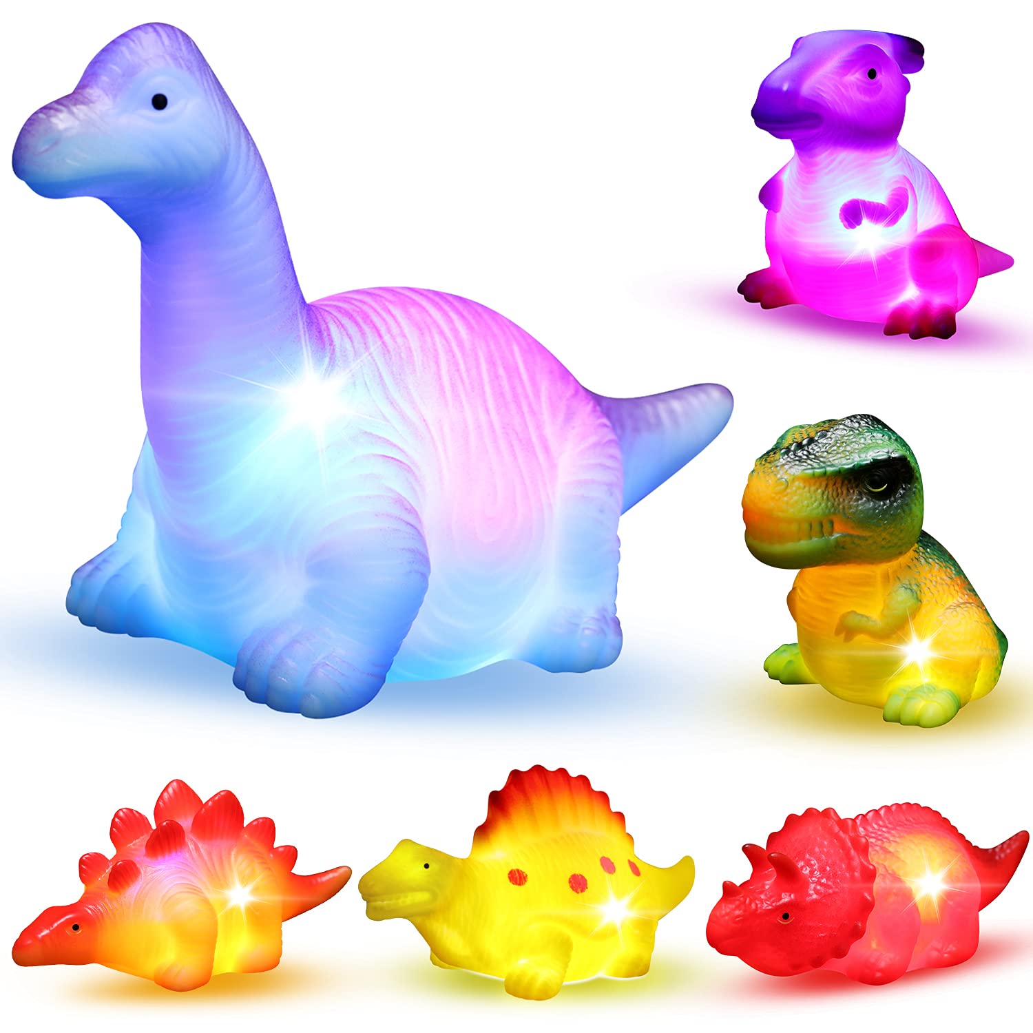 Venta Internacional - Juguete De Baño Mapixo Con Dinosaurios Flotantes Iluminados, Paquete De 6 Unidades Para Bebé
