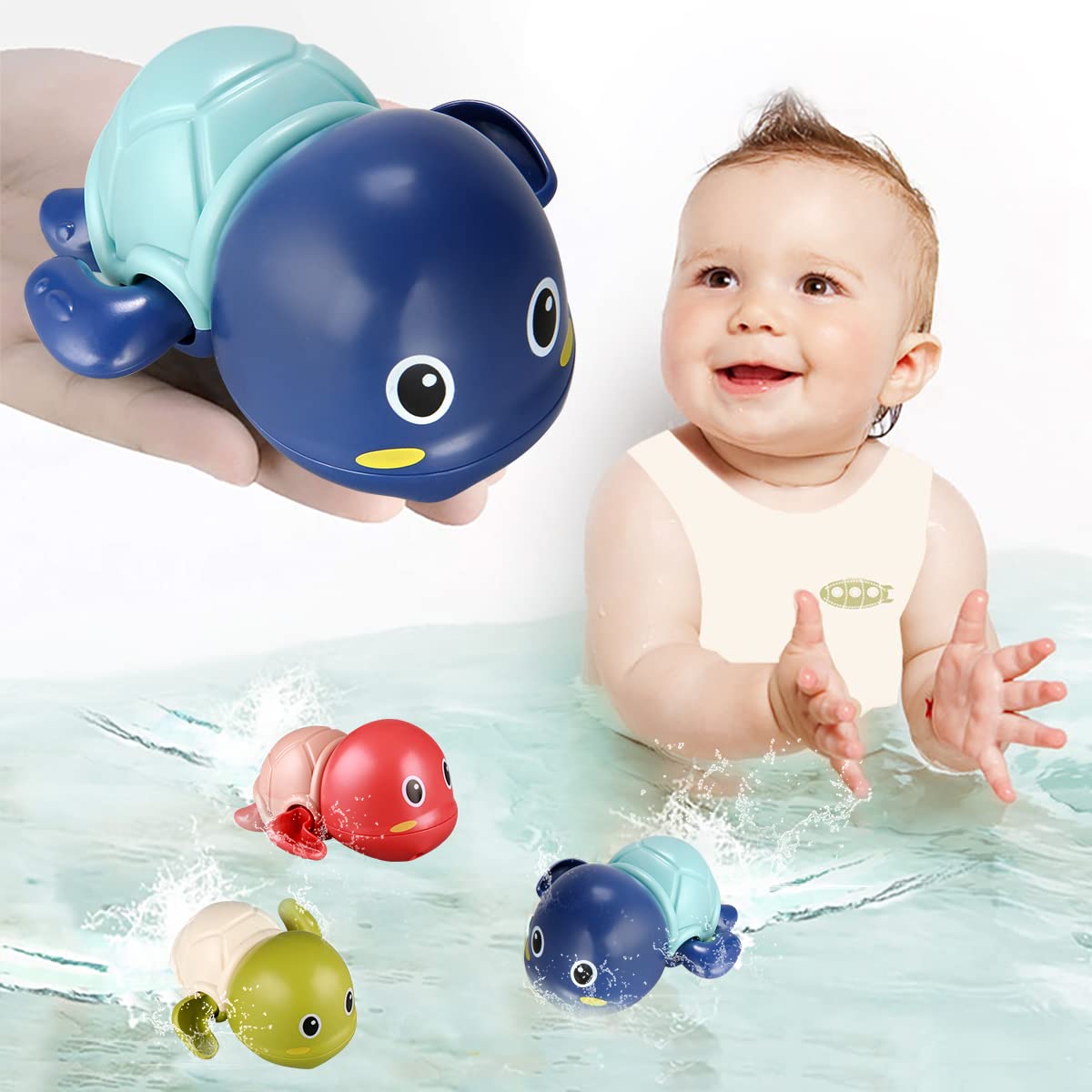 Venta Internacional - Bonita Tortuga Nadadora De Bath Toys Tohibee, Paquete De 3, Para 1 A 3 Años