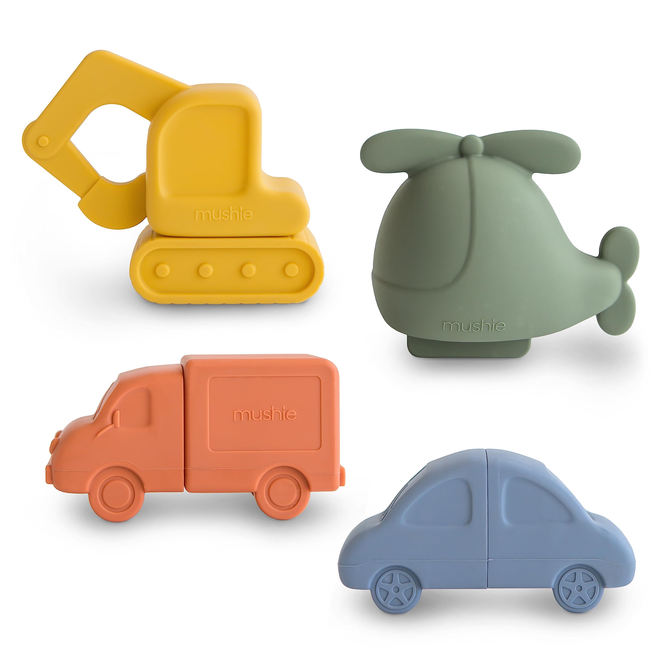 Set Bath Play Mushie Vehicles Para Helicópteros, Camiones Y Excavadoras - Venta Internacional.