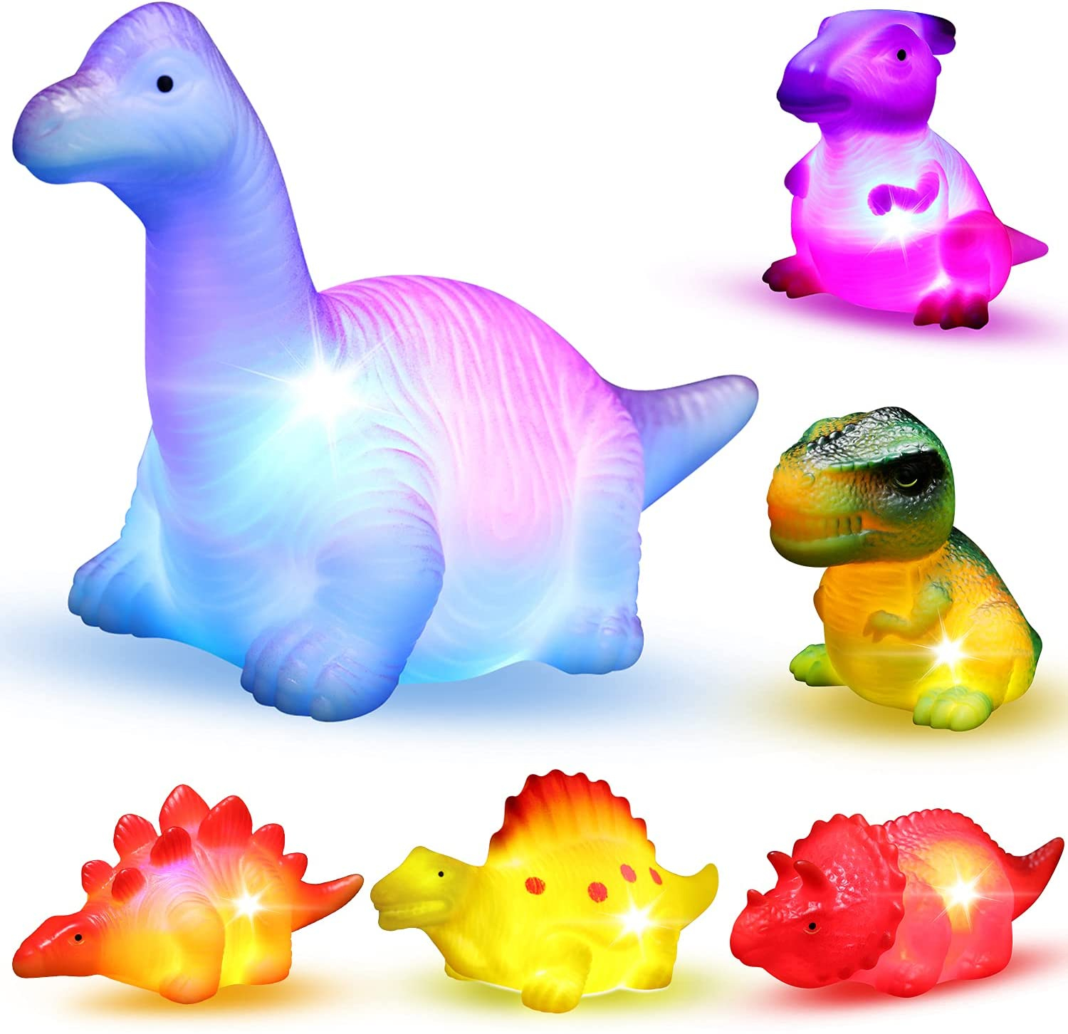 Juguete De Baño Mapixo Con Dinosaurios Flotantes Iluminados, Paquete De 6 Unidades Para Bebé - Venta Internacional.