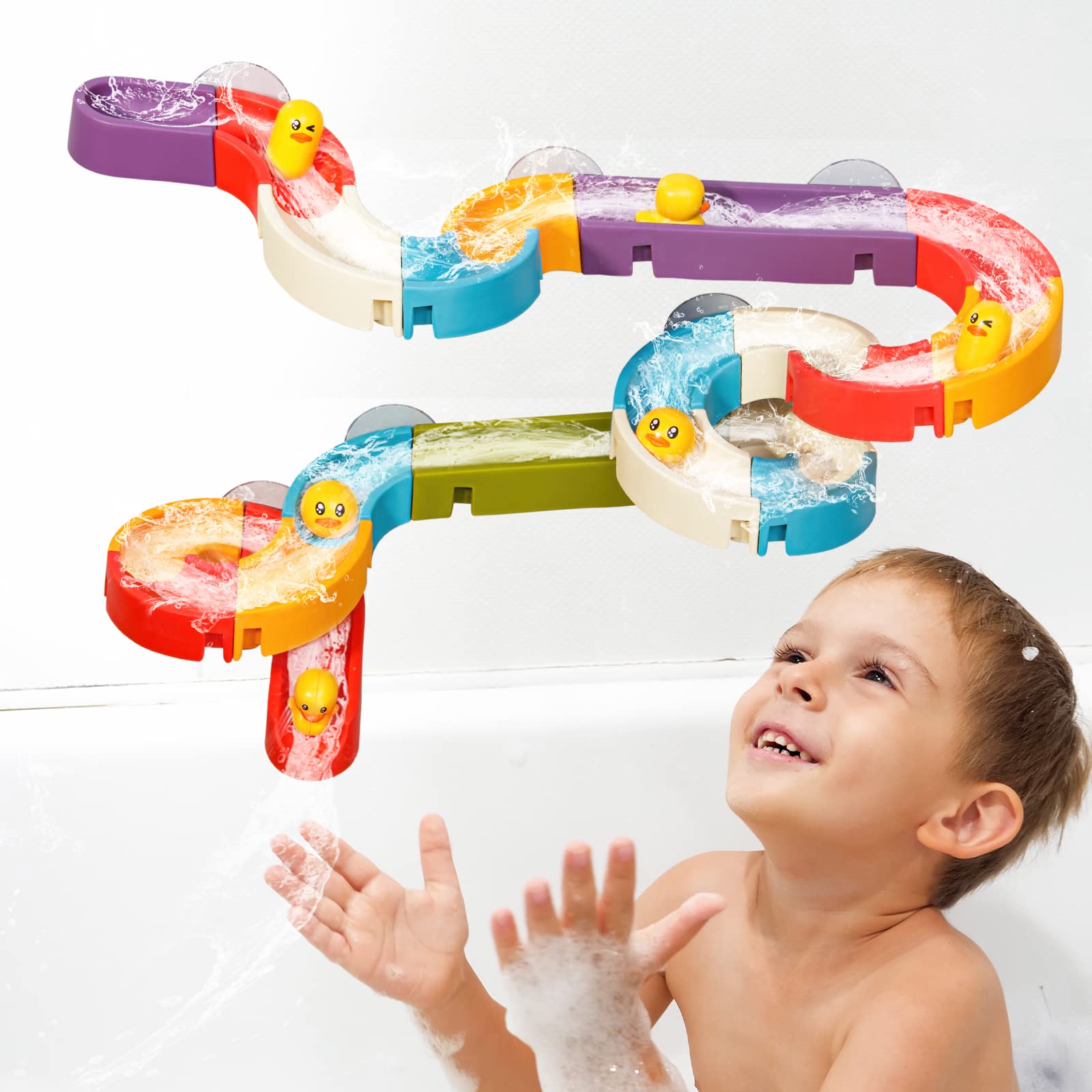 Foto 8 pulgar | Juego de Construcción de Rieles de Pared Tiyol Duck Slide de Bath Toy 34 piezas - Venta Internacional