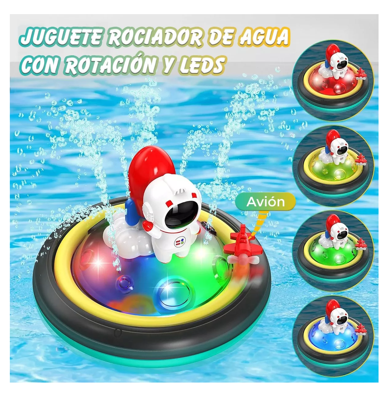 Foto 4 pulgar | Juguetes De Agua Pulverizada Bañera Giratoria Con Luz Led Bebés Espacio