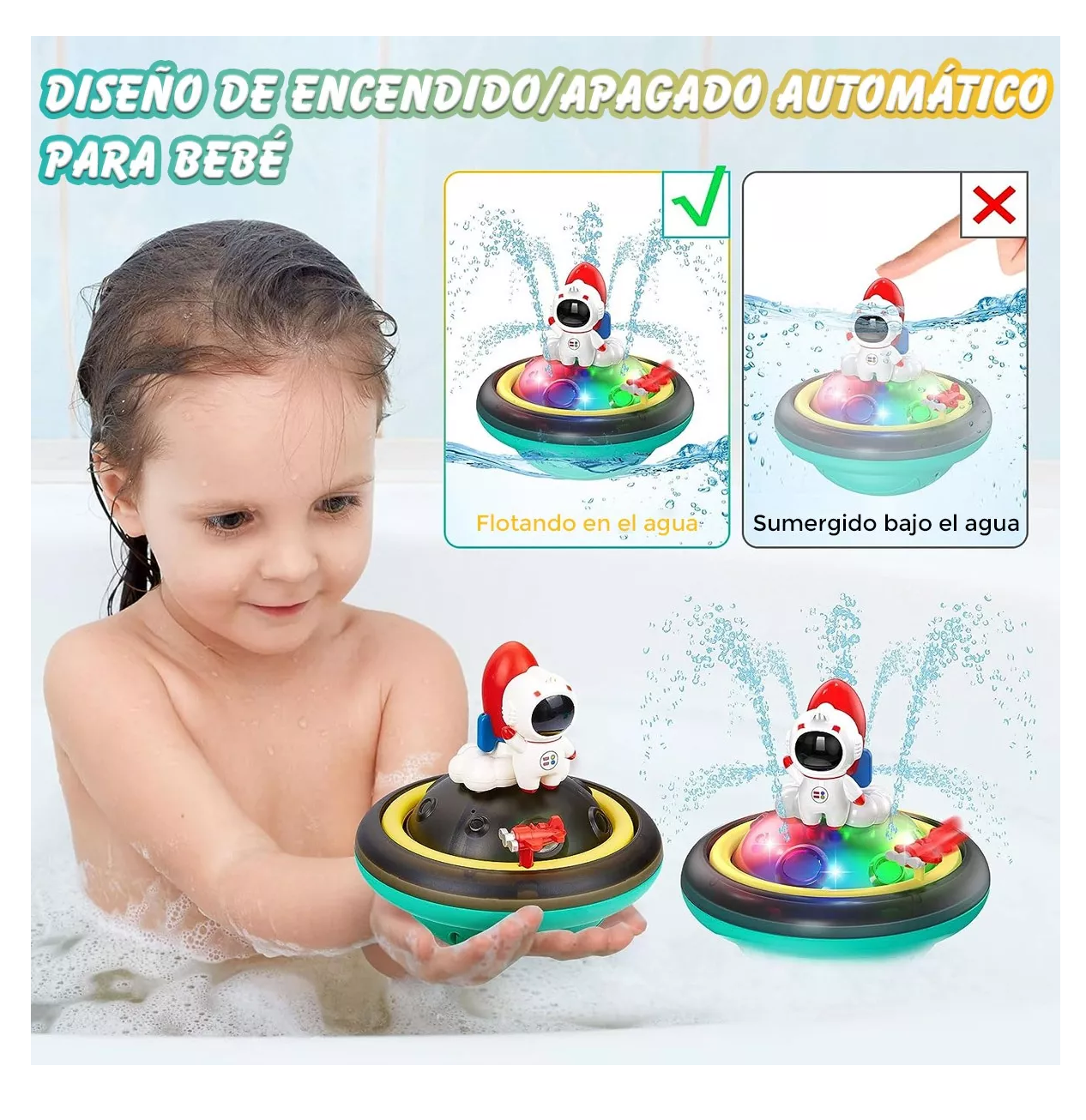 Foto 6 pulgar | Juguetes De Agua Pulverizada Bañera Giratoria Con Luz Led Bebés Espacio