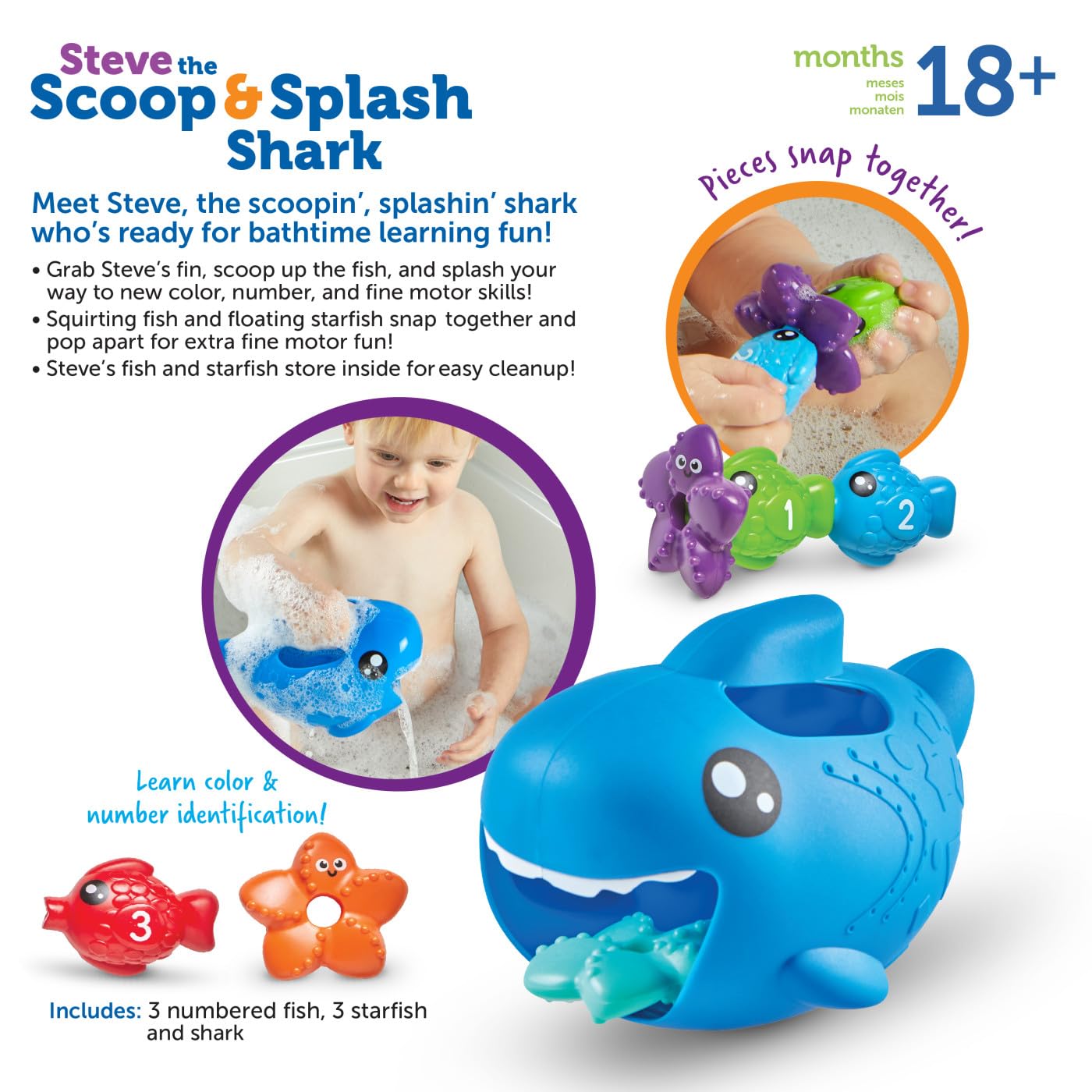 Foto 6 pulgar | Recursos De Aprendizaje Sobre Juguetes Steve The Scoop Y Splash Shark 18m+ - Venta Internacional.
