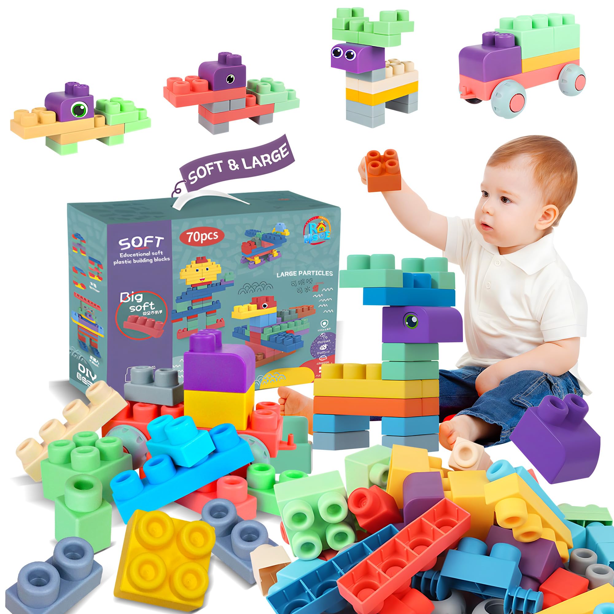 Foto 2 pulgar | Bloques Blandos Para Bebés Rohsce De Building Blocks, 70 Unidades, De 6 A 18 Meses - Venta Internacional.