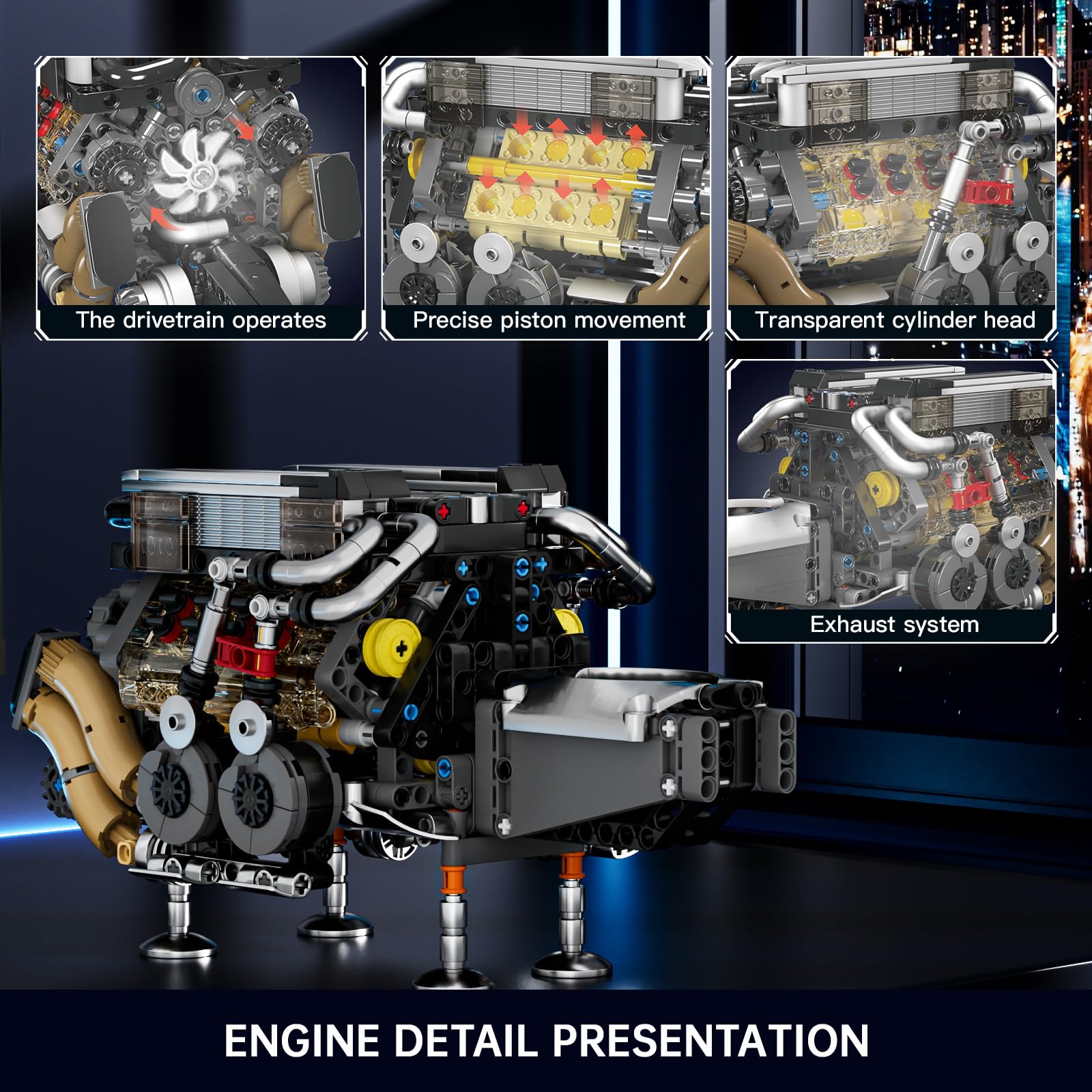 Foto 3 pulgar | Kit De Motor Mould King W16 Twin V8 Visible, Motor De Coche, 952 Unidades - Venta Internacional.