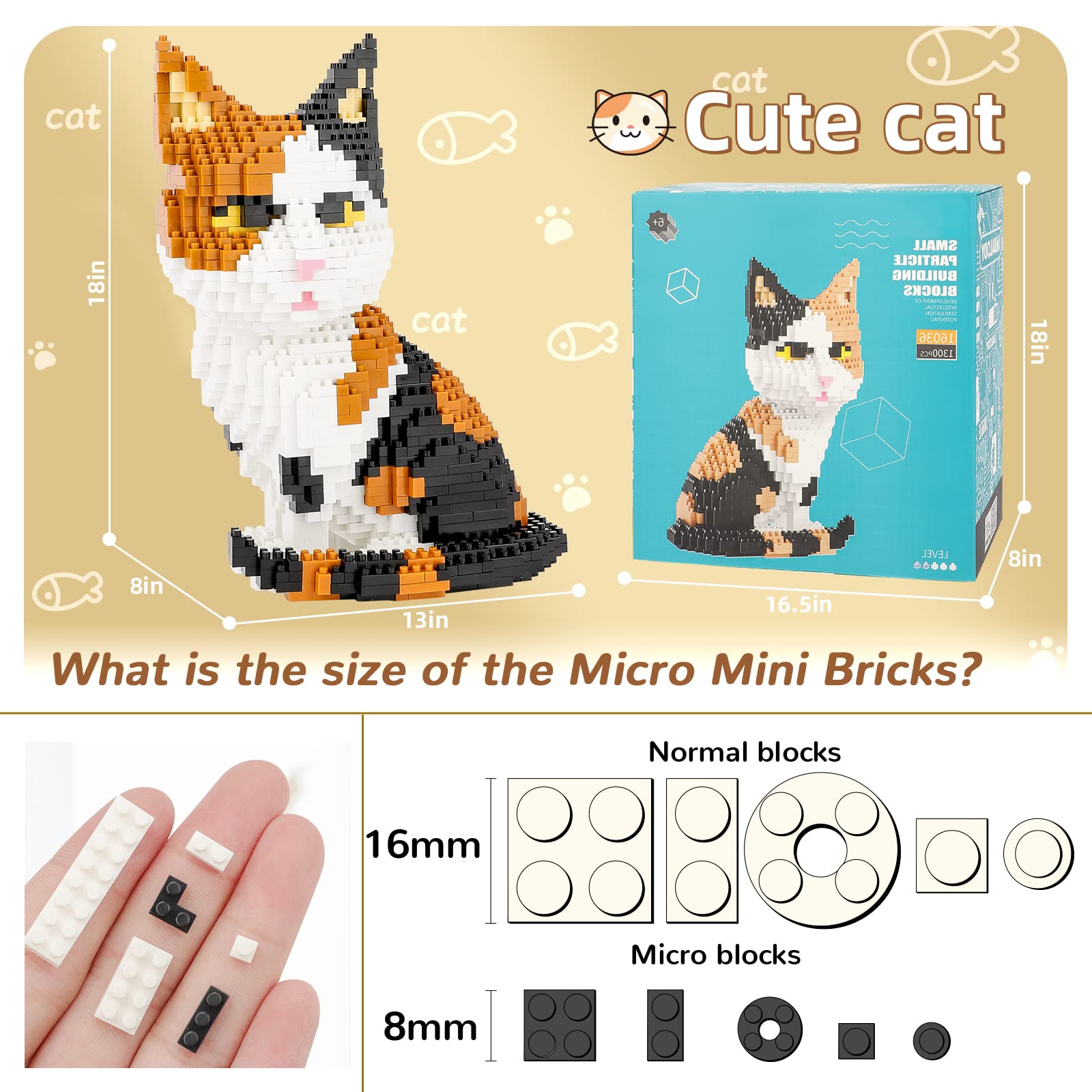 Foto 3 pulgar | Building Blocks Qlt Qiaoletong Cat Mini 1300 Unidades Para Niños Mayores De 12 Años - Venta Internacional.