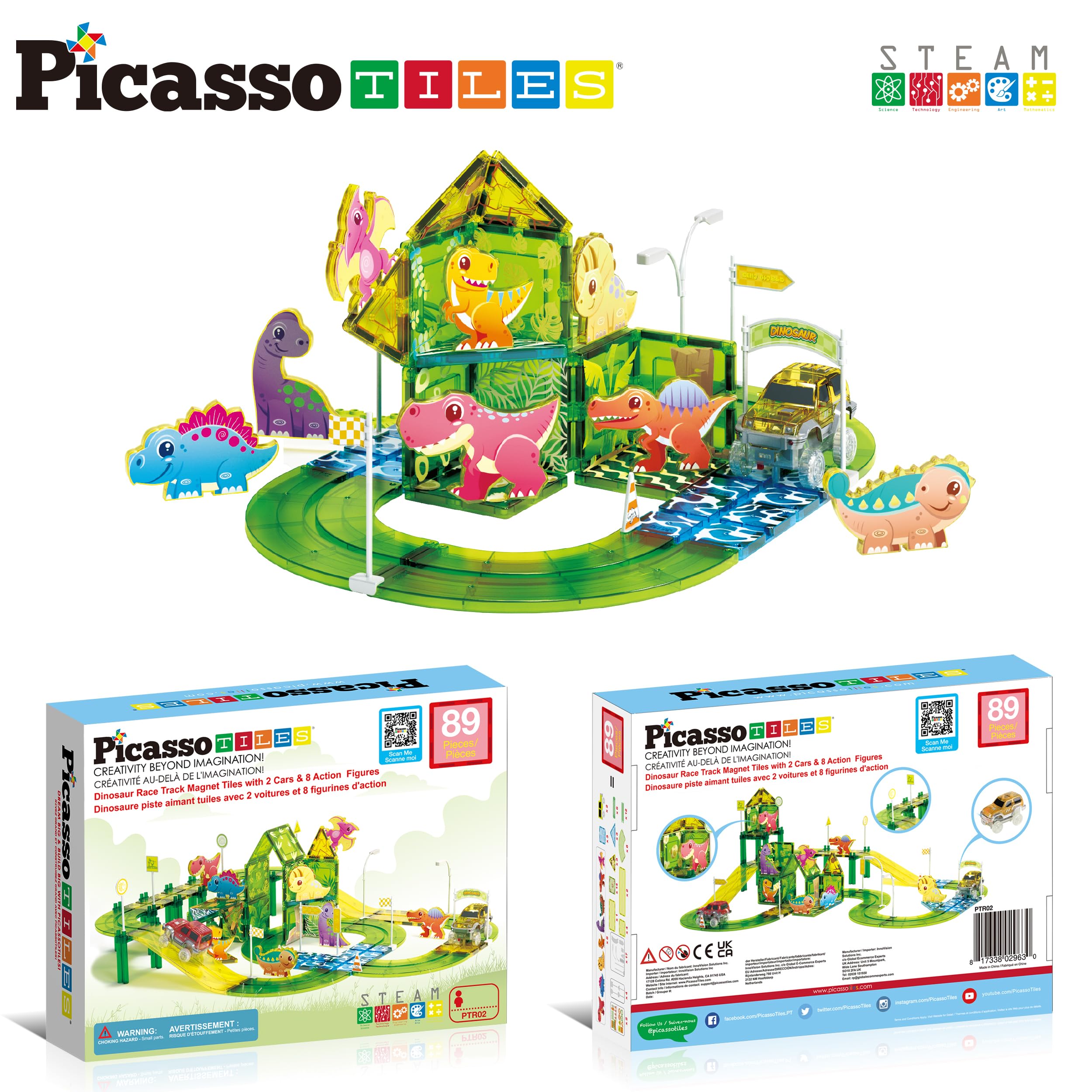 Foto 2 | Teja Magnética Con Diseño De Dinosaurio De Toy Picassotiles, Pista De Carreras, Ptr02 - Venta Internacional.