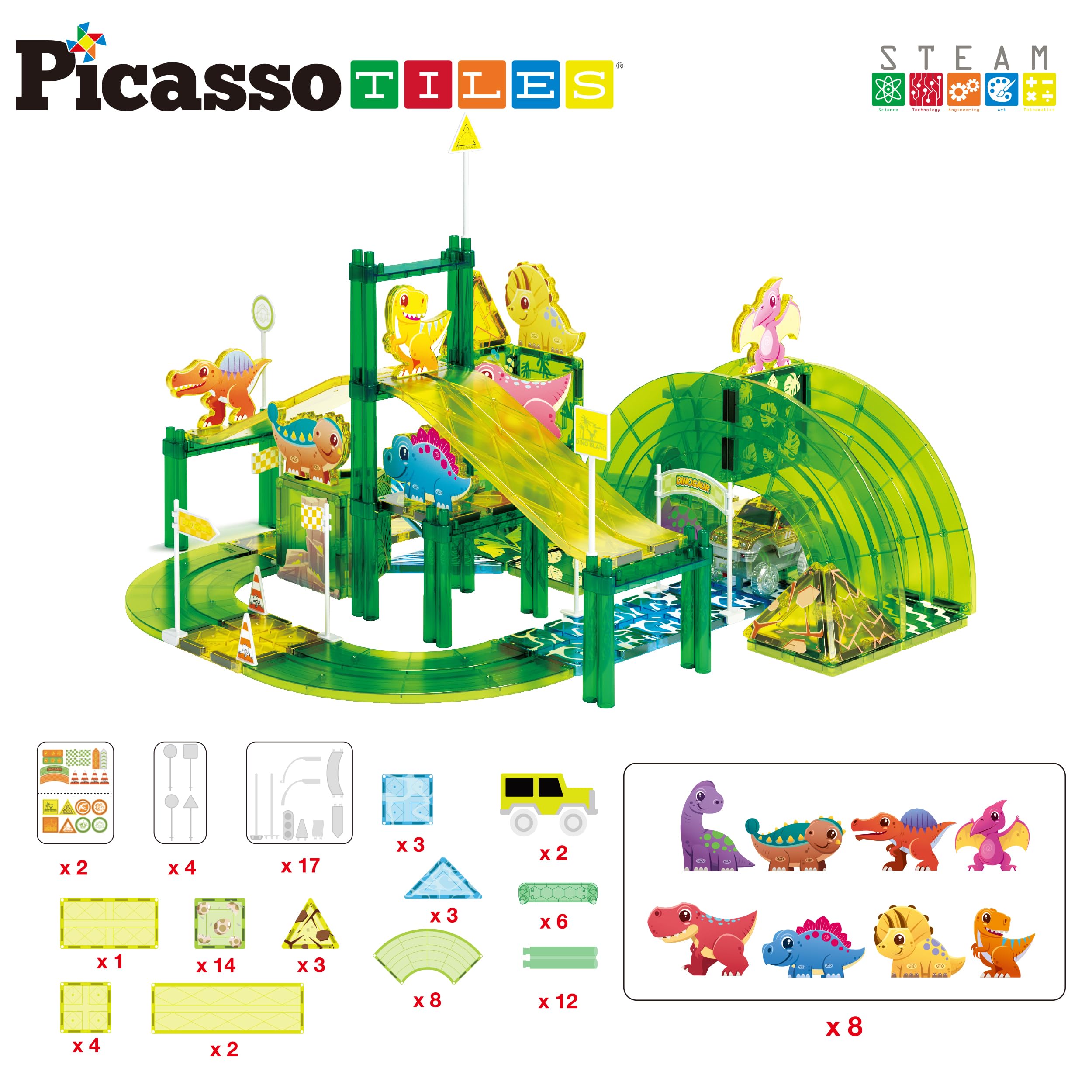 Foto 3 | Teja Magnética Con Diseño De Dinosaurio De Toy Picassotiles, Pista De Carreras, Ptr02 - Venta Internacional.